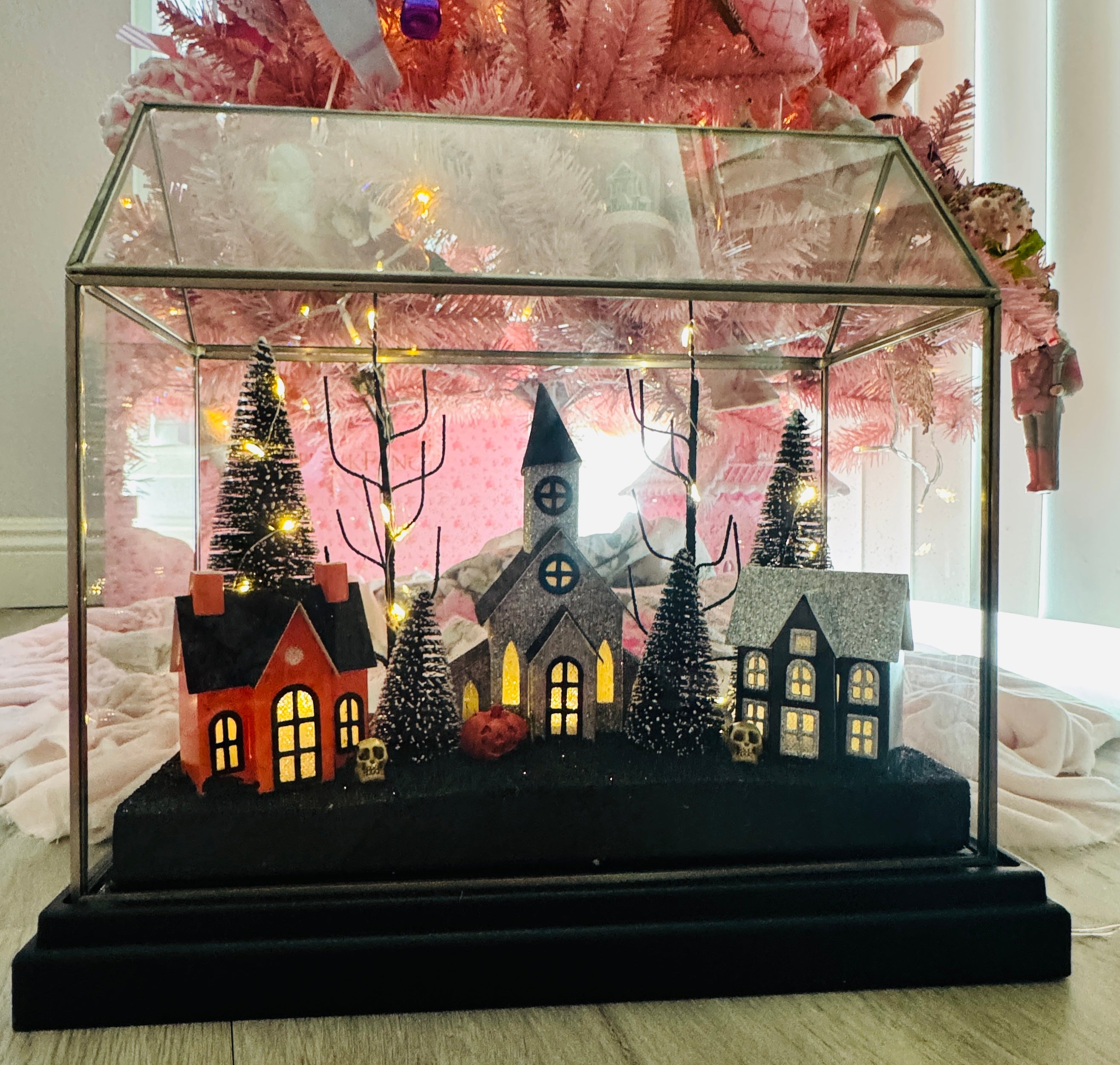 Halloween LED Houses on Glass terrarium