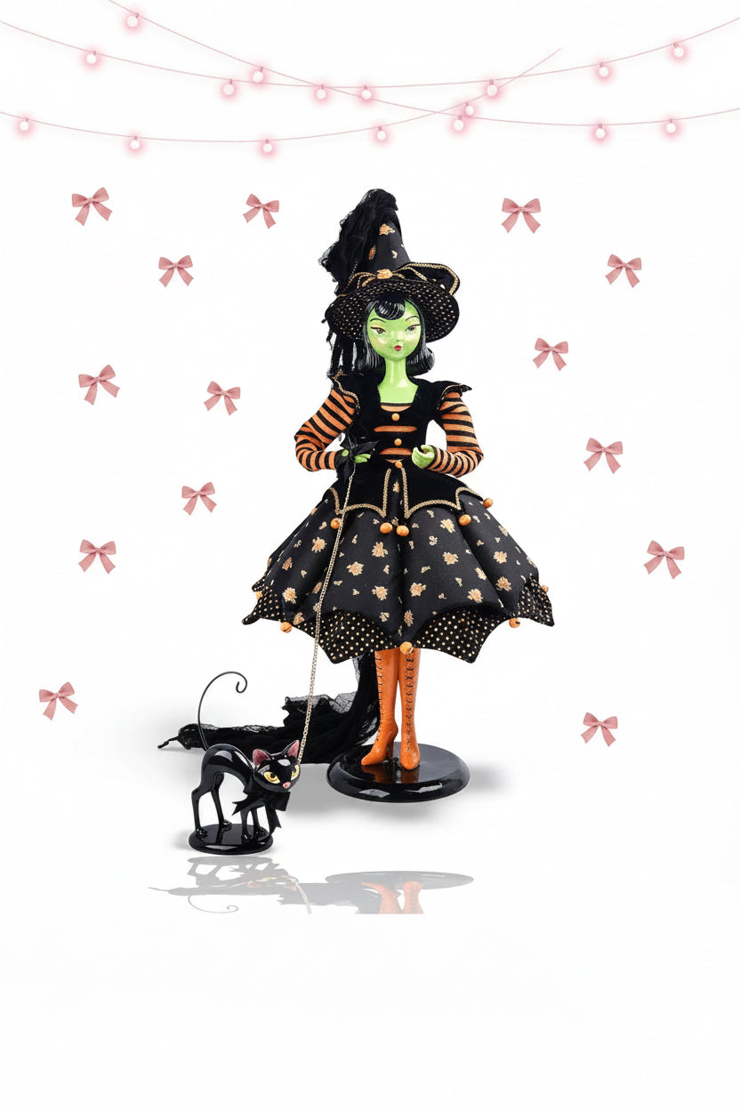 36” Green Halloween Witch with cat
