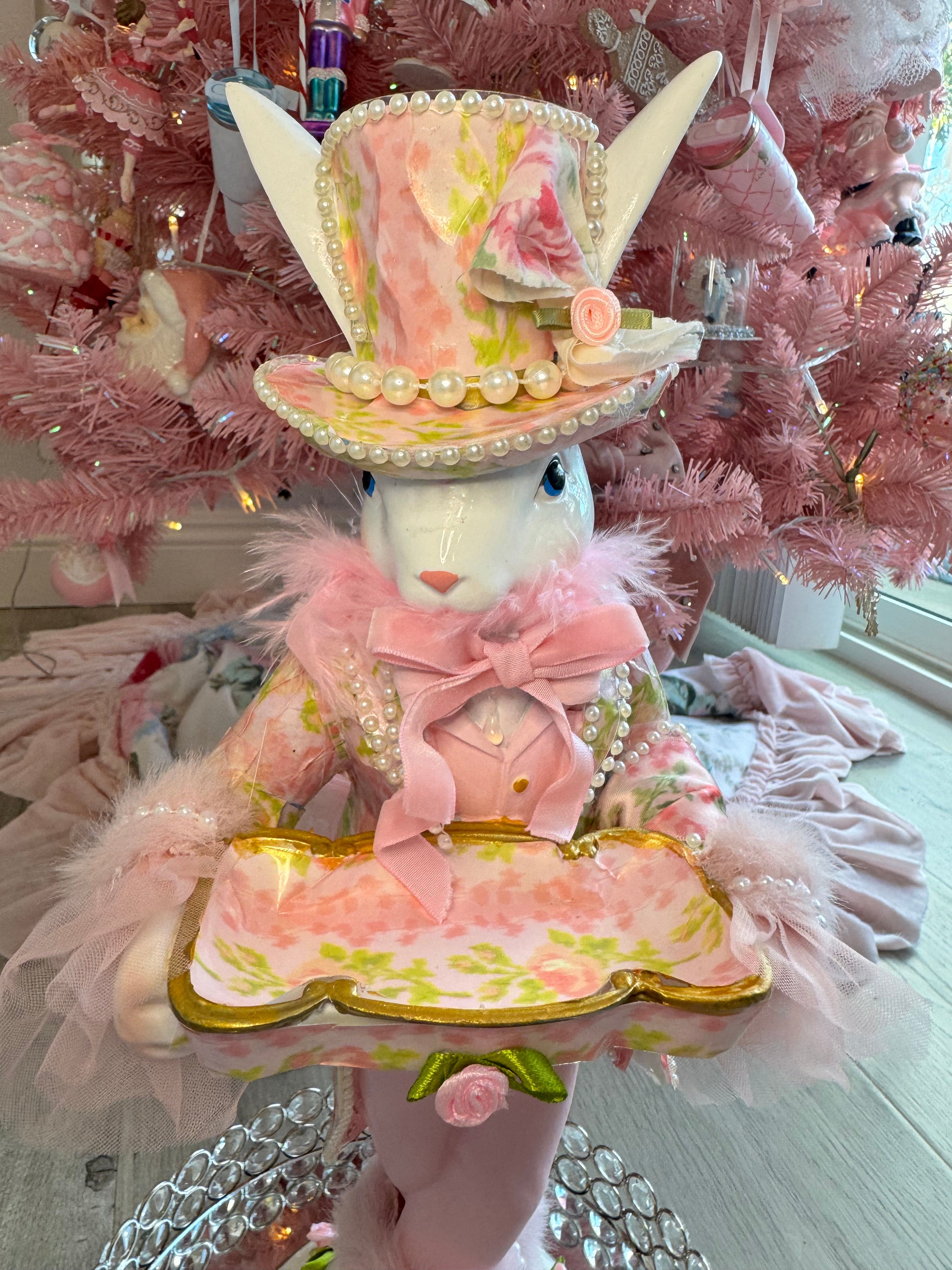 Pink Floral Bunny with tray
