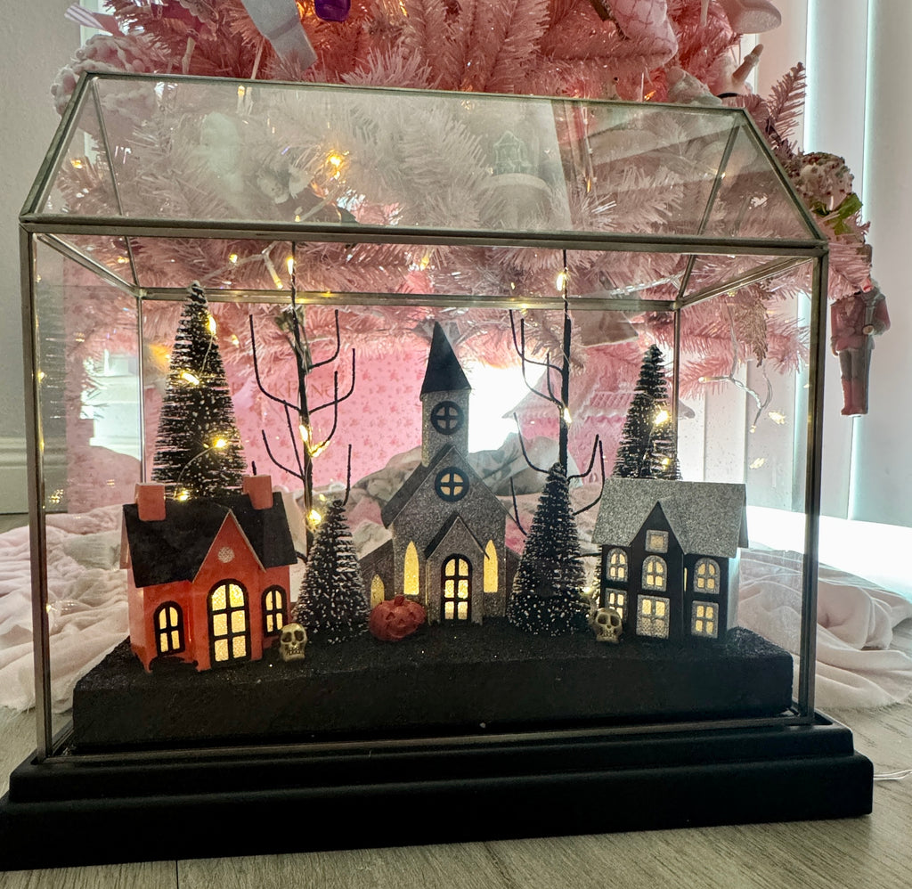 Halloween LED Houses on Glass terrarium