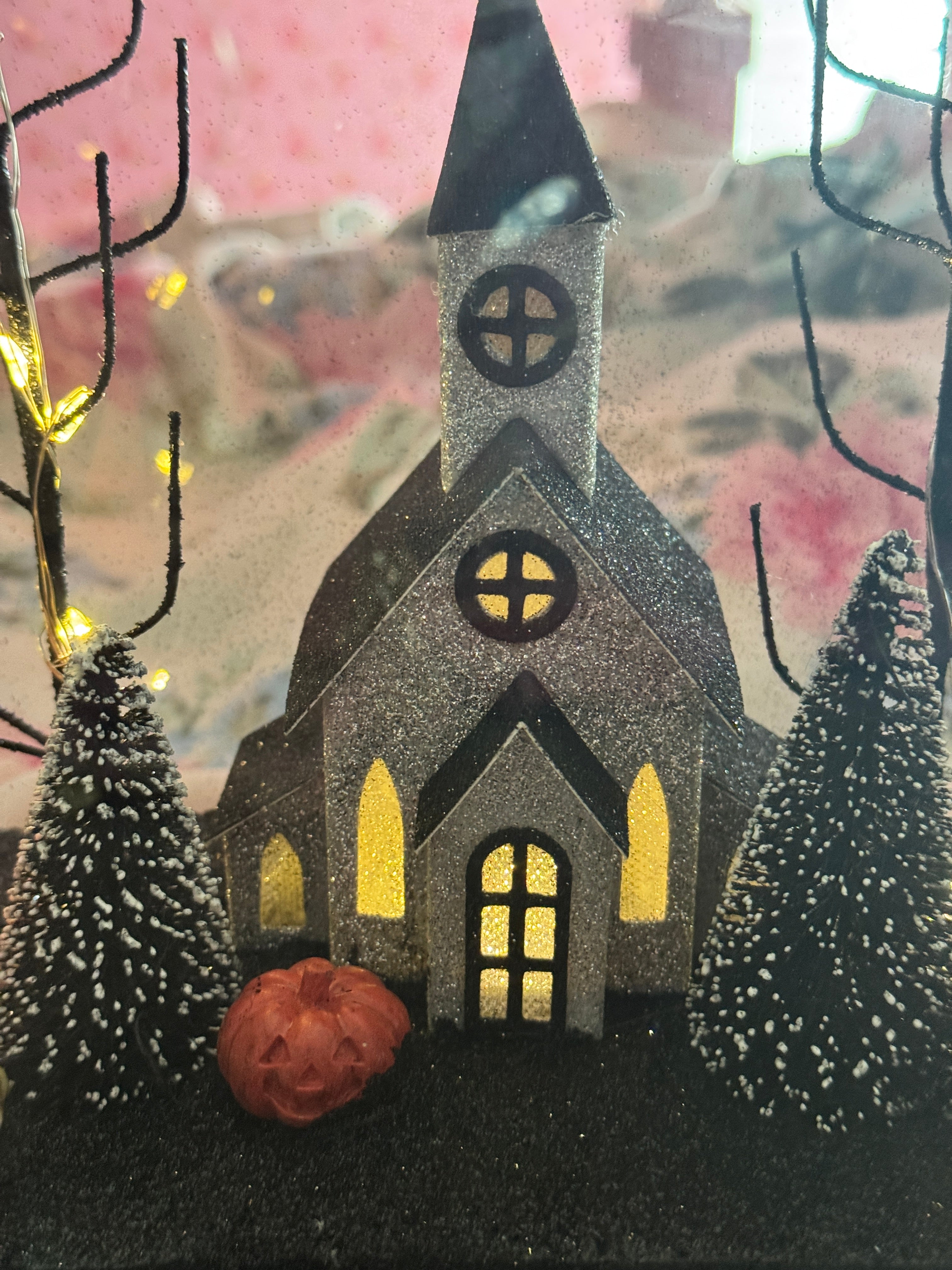 Halloween LED Houses on Glass terrarium