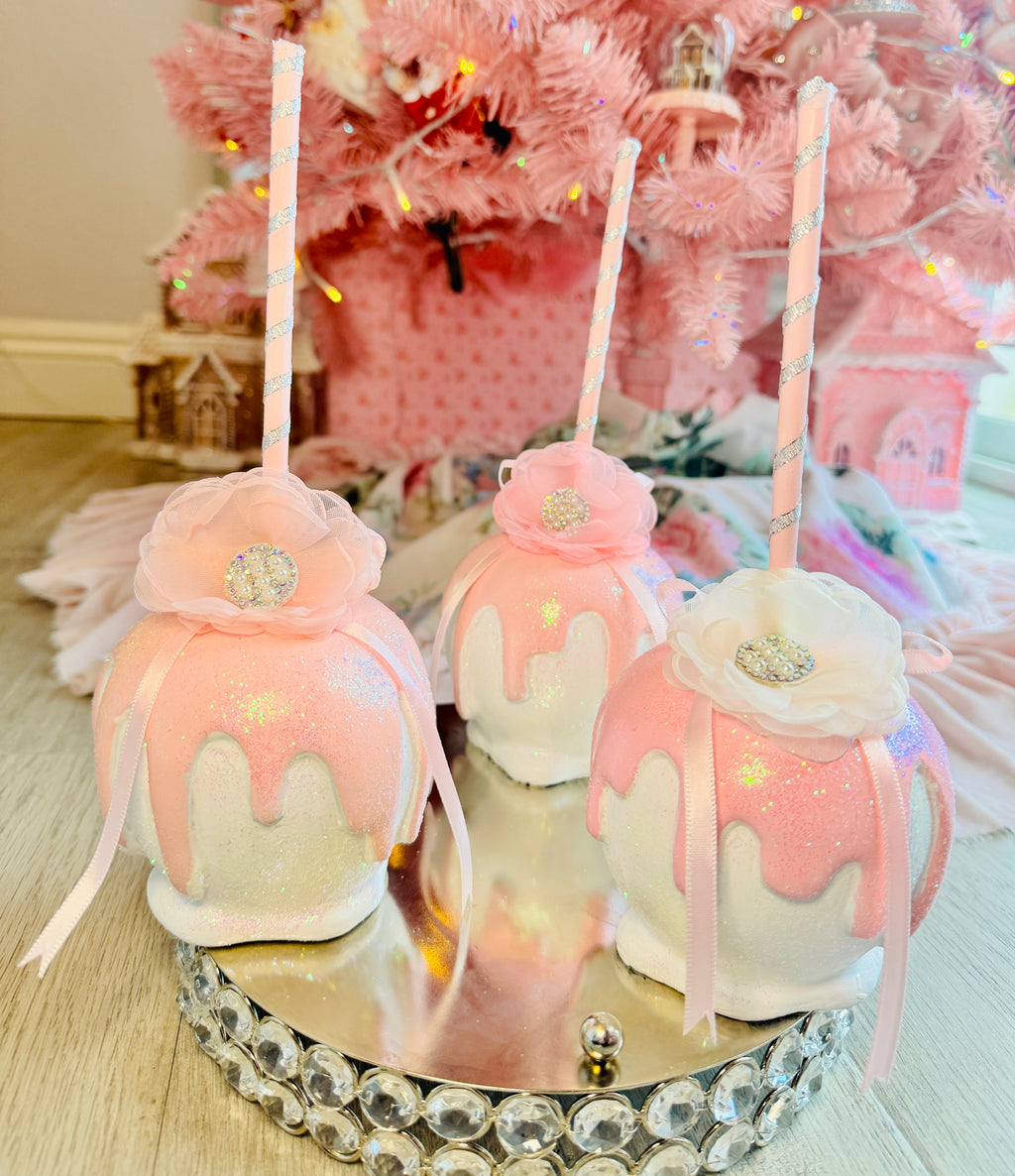 Pink Bespoke Halloween Apples set of 3