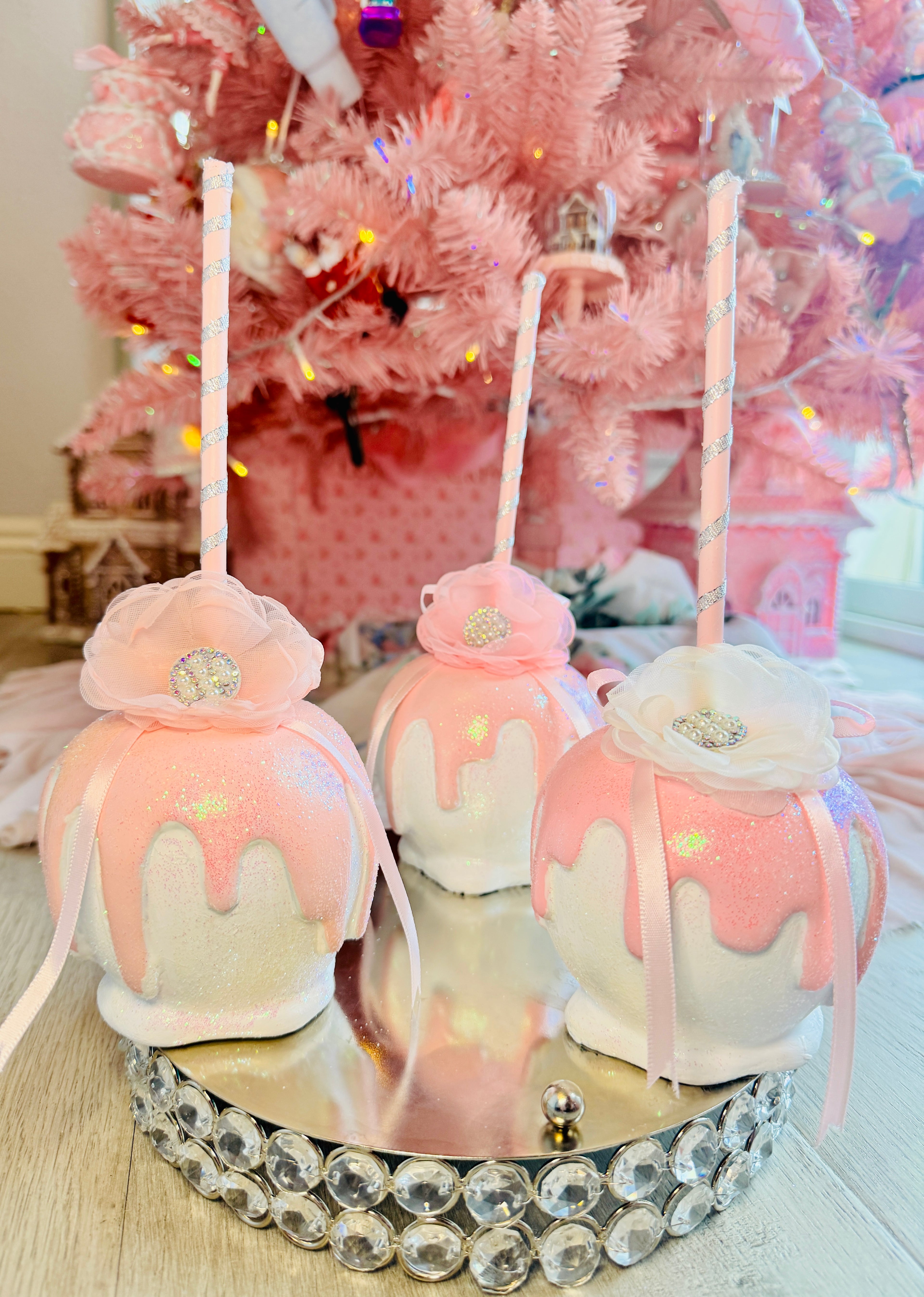 Pink Bespoke Halloween Apples set of 3