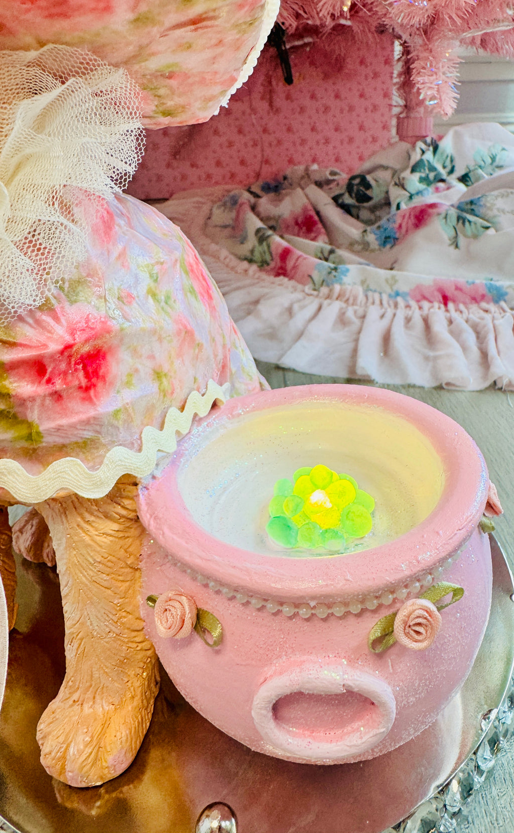Pink Custom Halloween Cat With LED cauldron