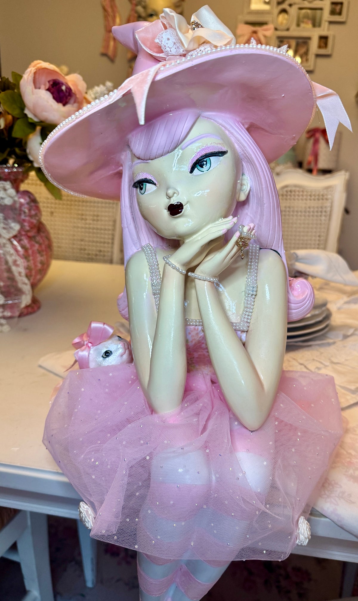 Bespoke pink hair witch  with cat - seater
