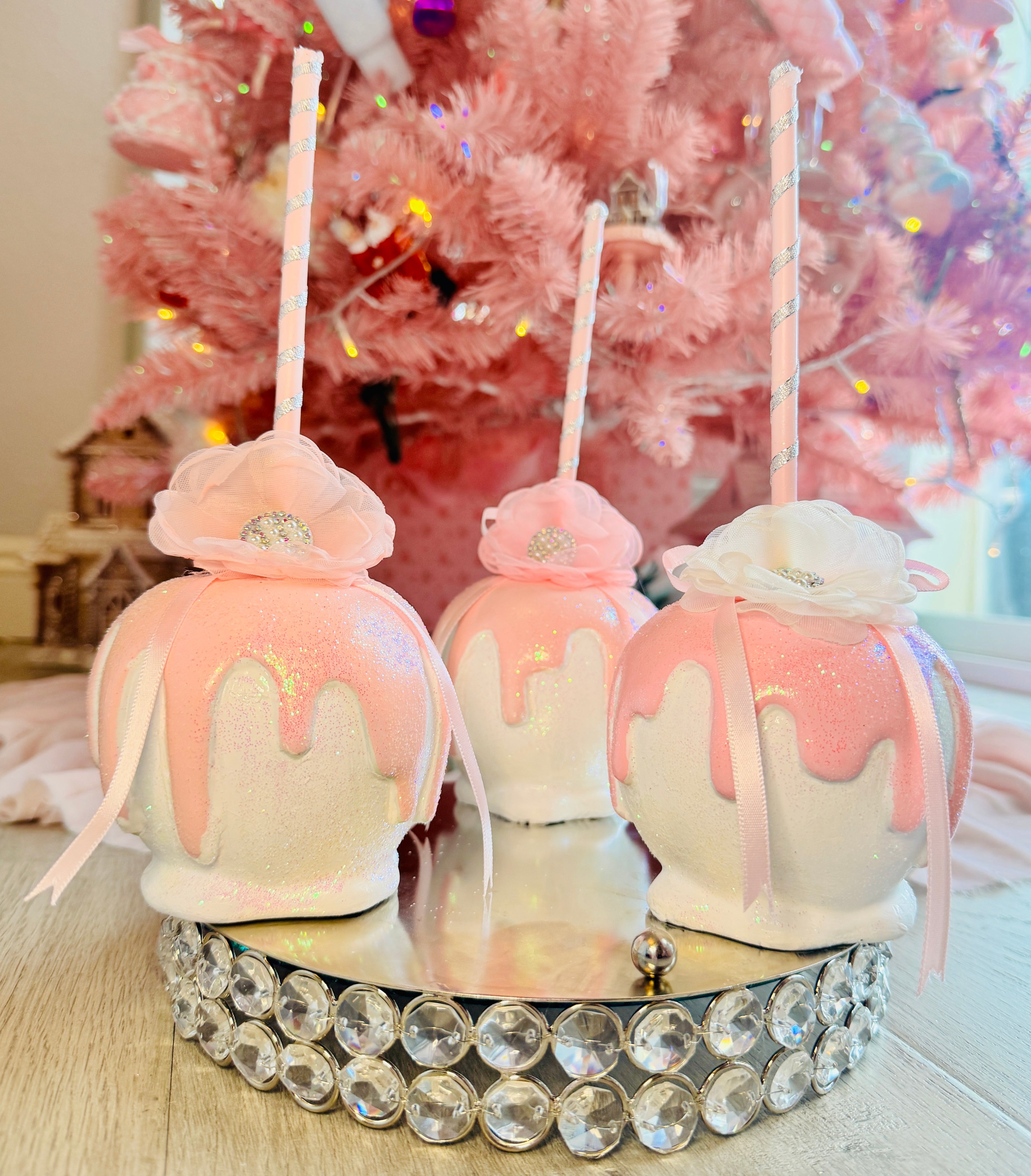 Pink Bespoke Halloween Apples set of 3