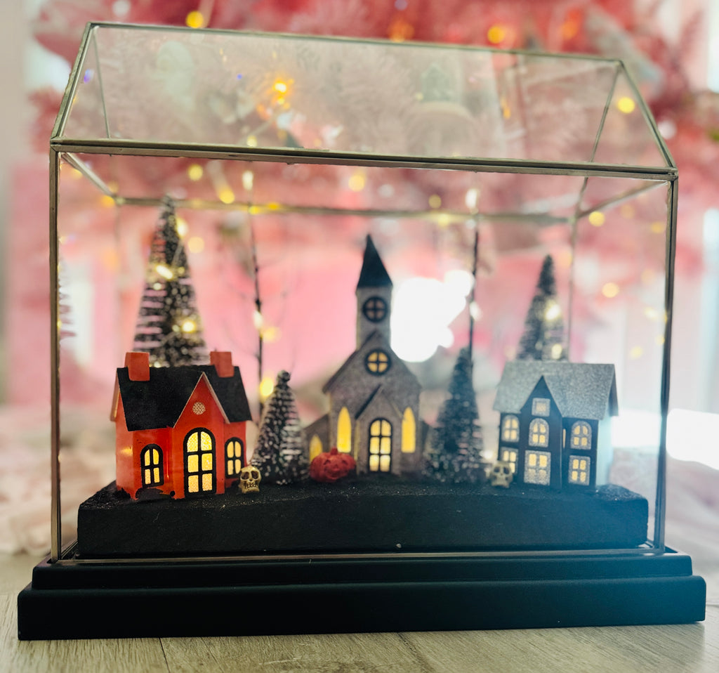 Halloween LED Houses on Glass terrarium