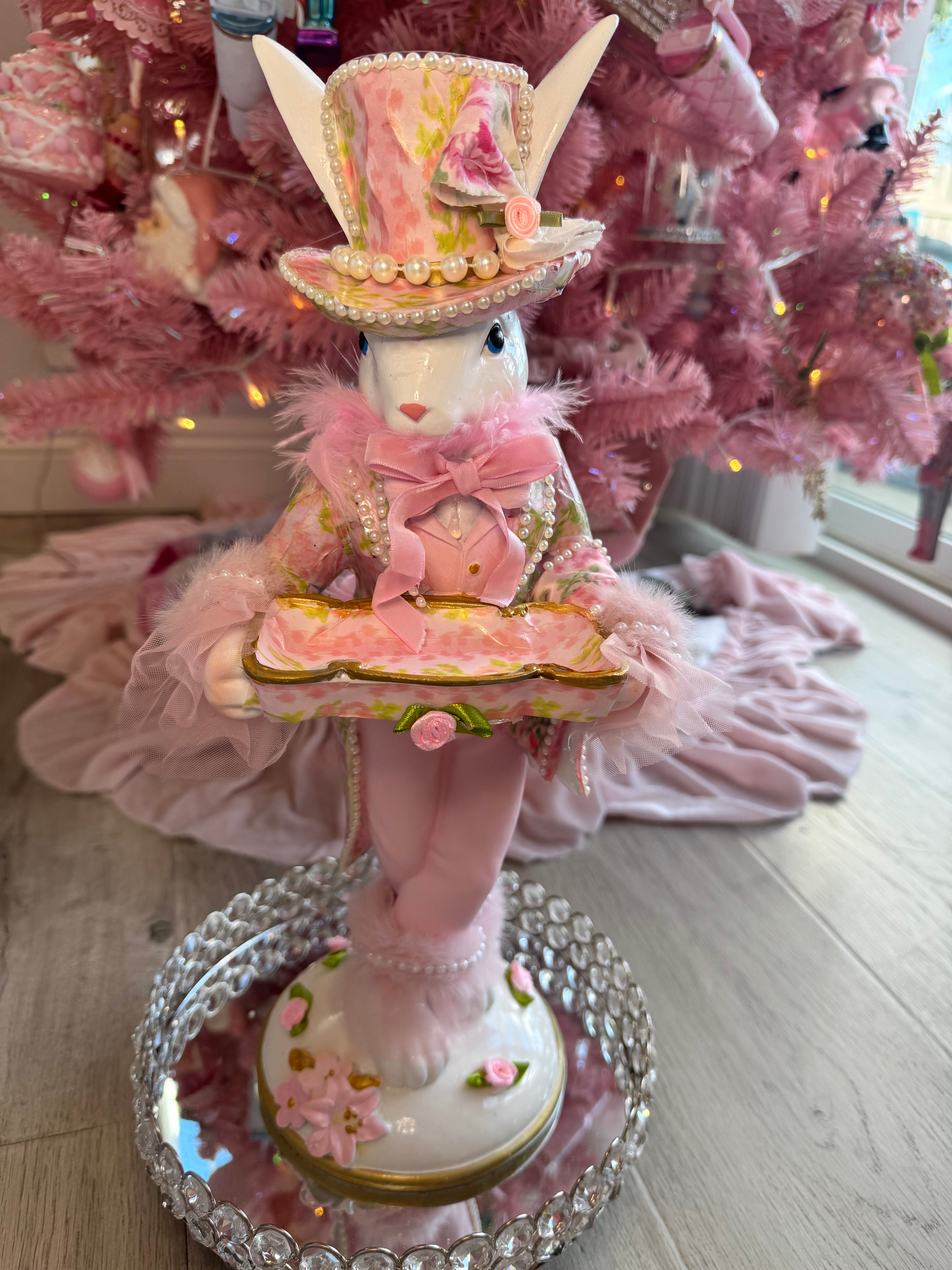 Pink Floral Bunny with tray