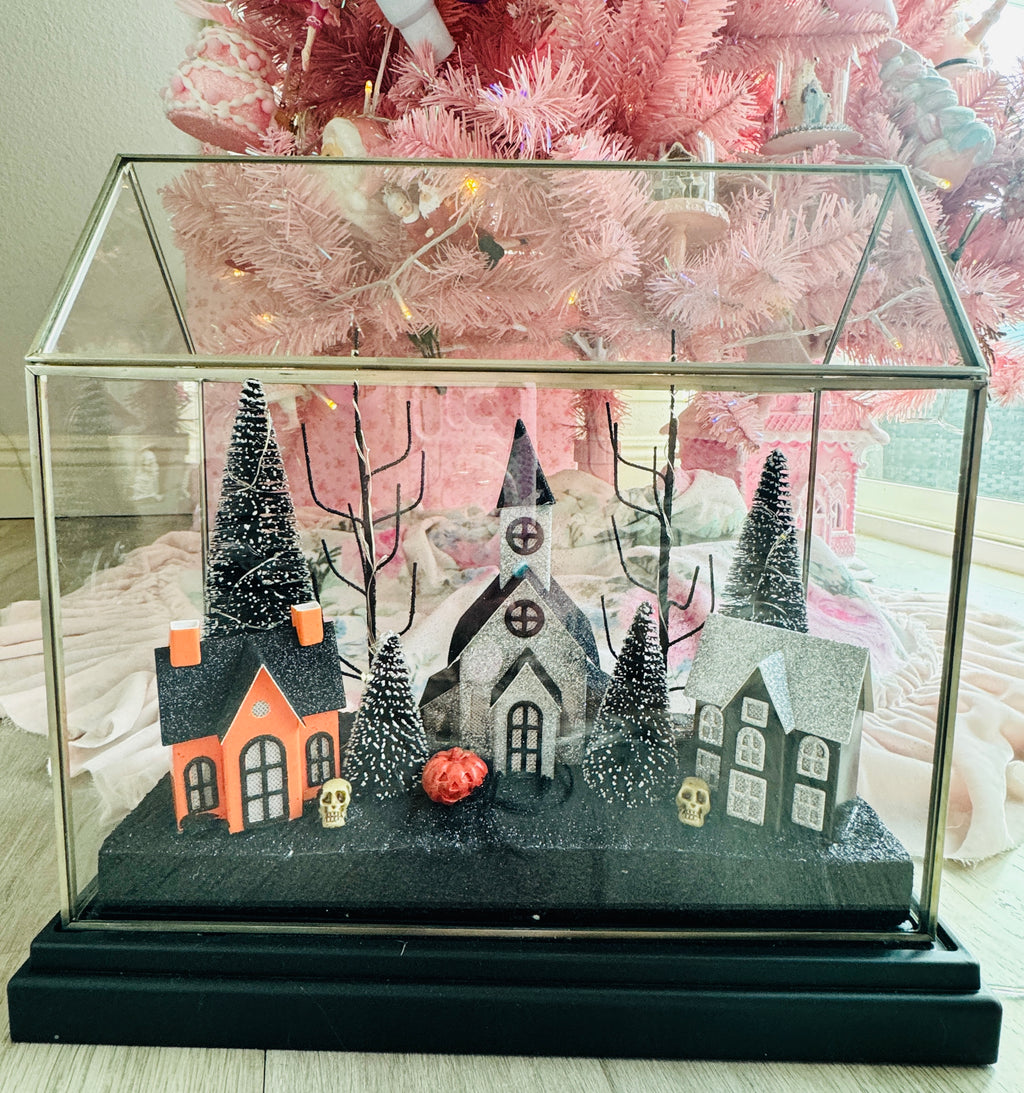 Halloween LED Houses on Glass terrarium