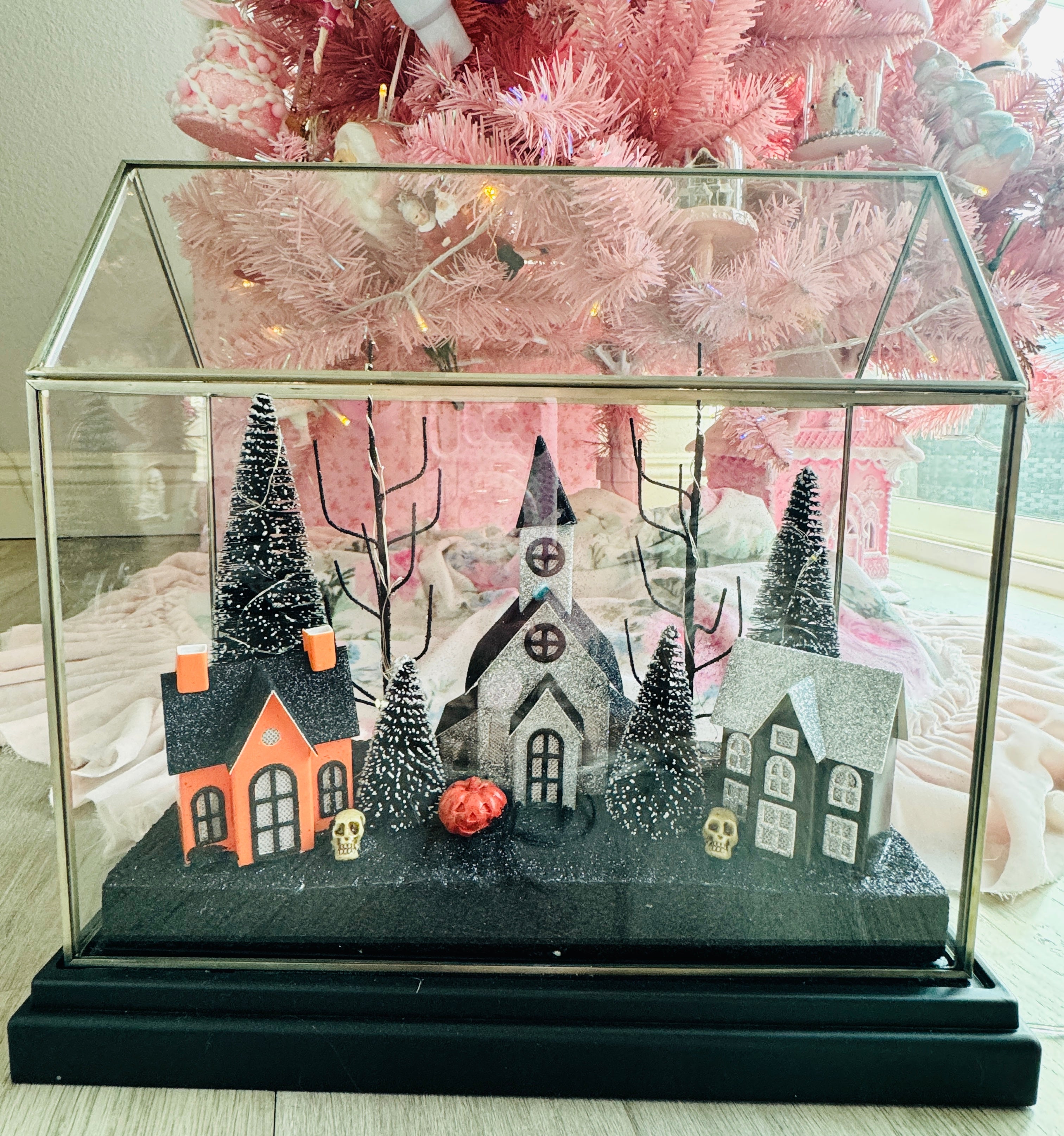 Halloween LED Houses on Glass terrarium