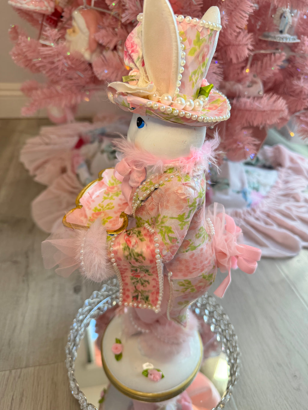 Pink Floral Bunny with tray