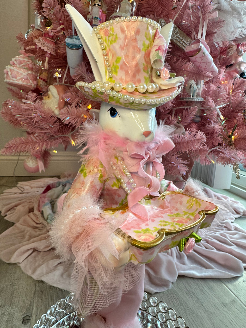 Pink Floral Bunny with tray