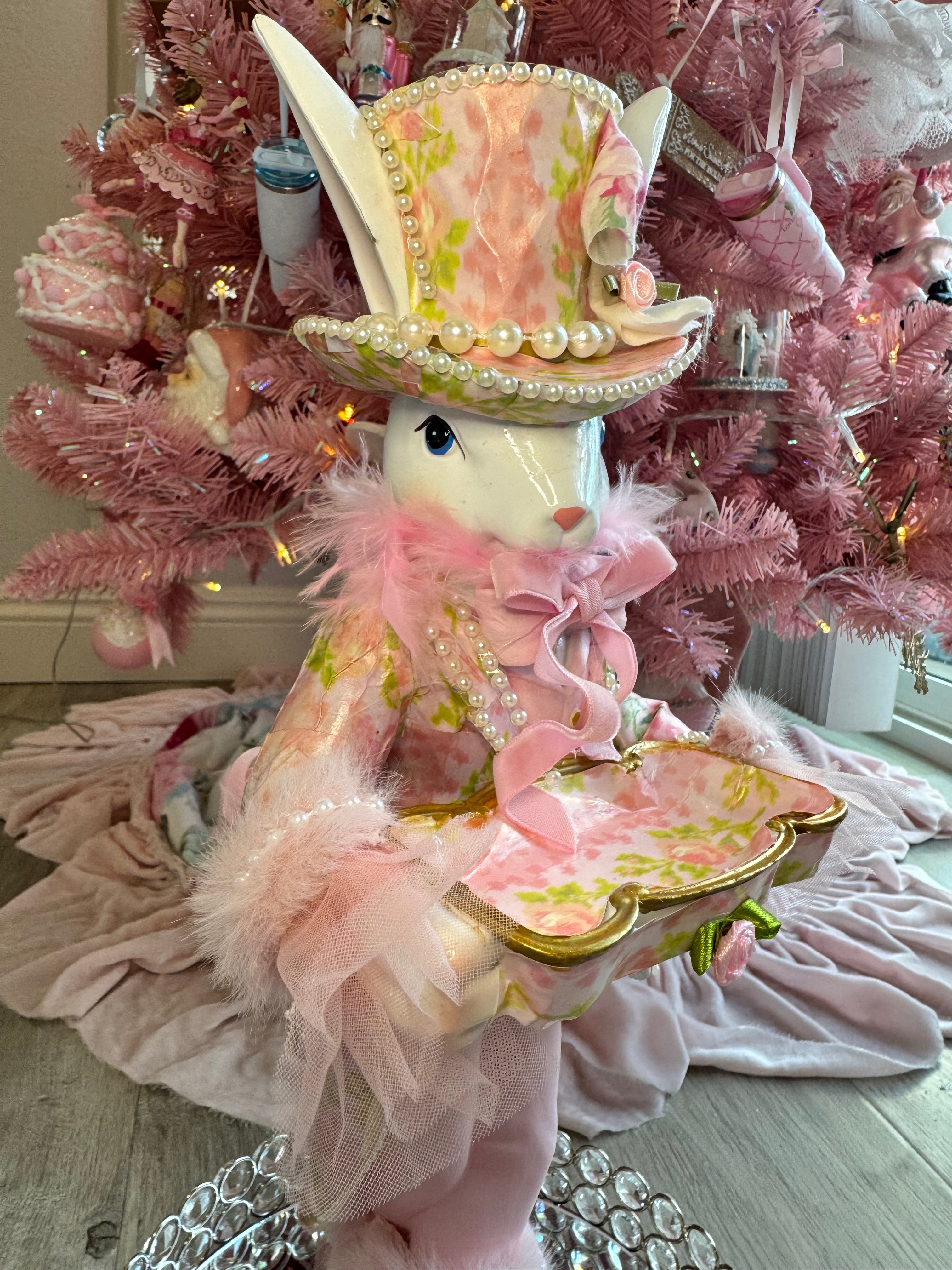Pink Floral Bunny with tray