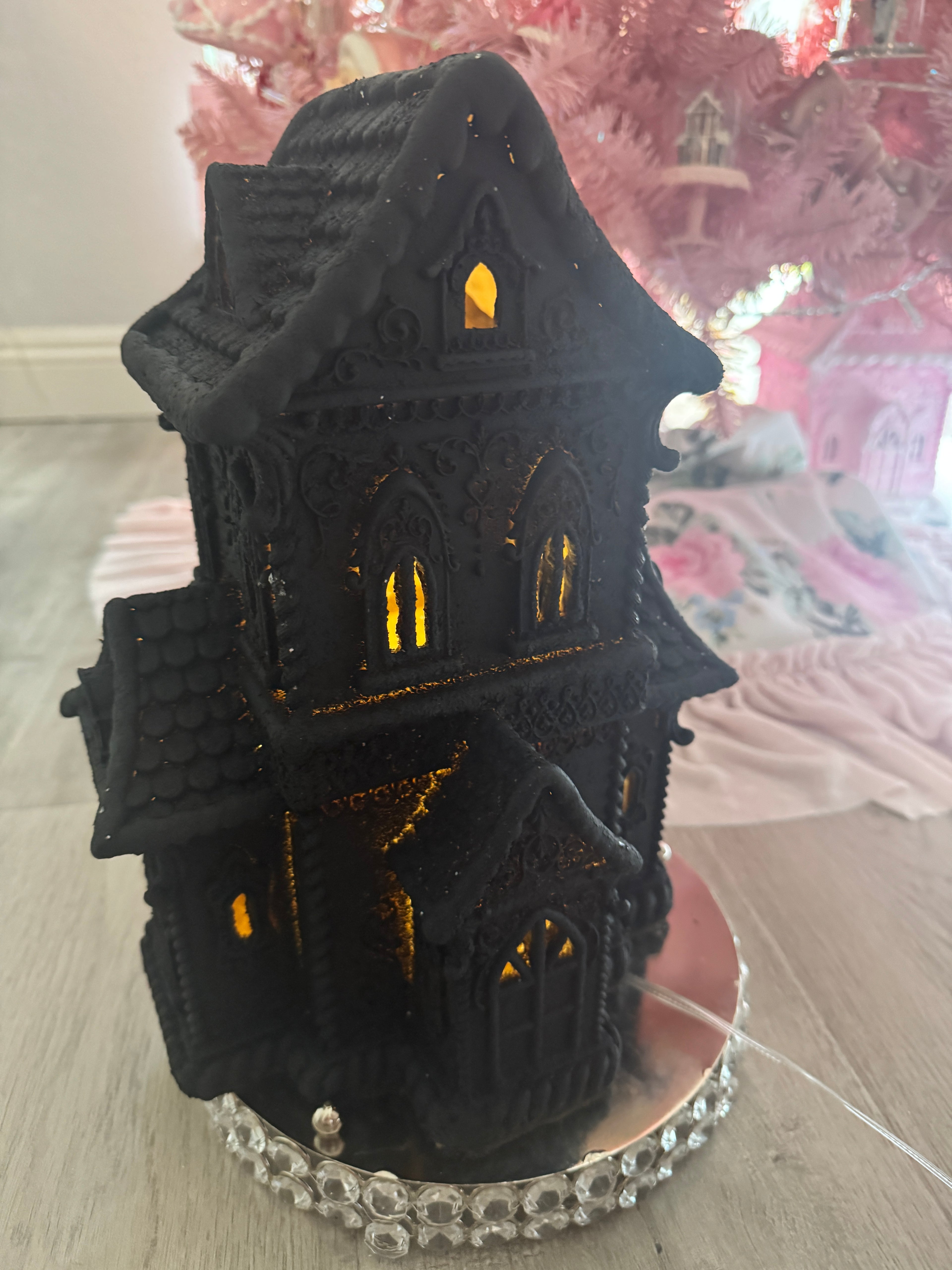 LED Black Halloween Gingerbread House