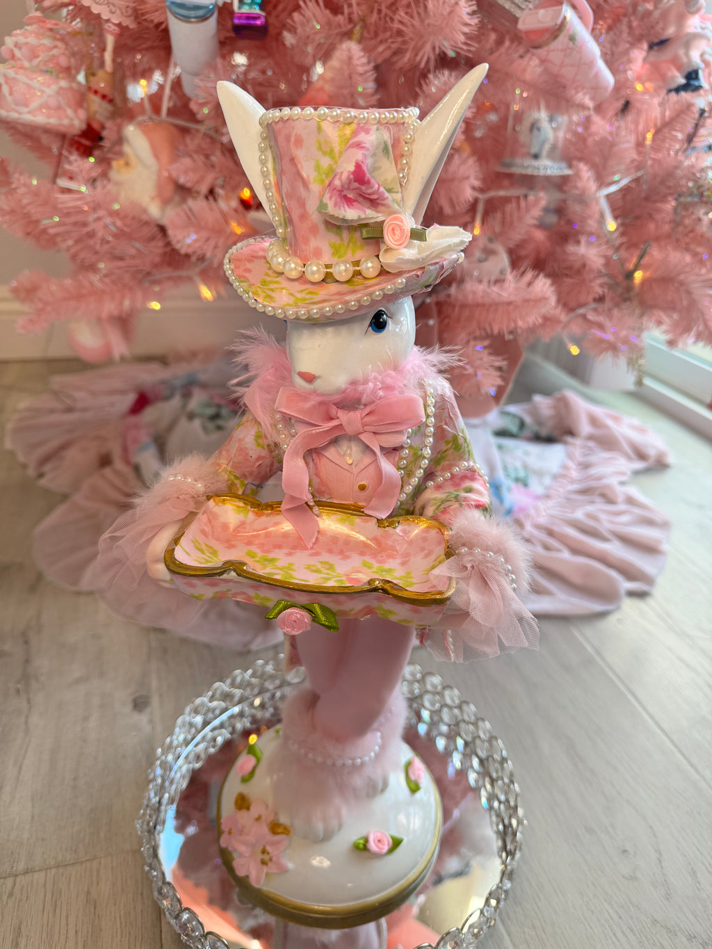 Pink Floral Bunny with tray