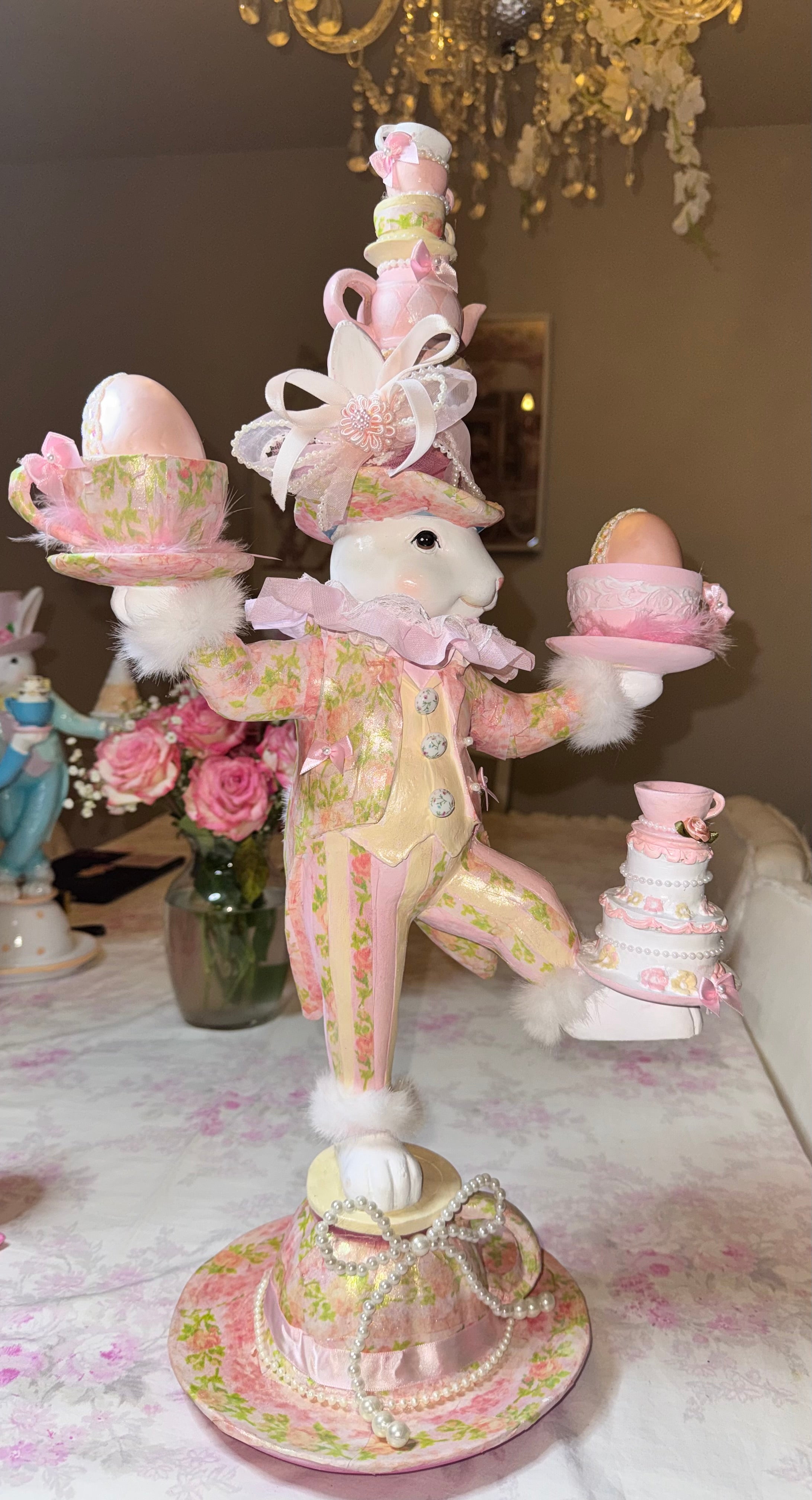 Unique Bespoke Bunny juggling cups and teapot