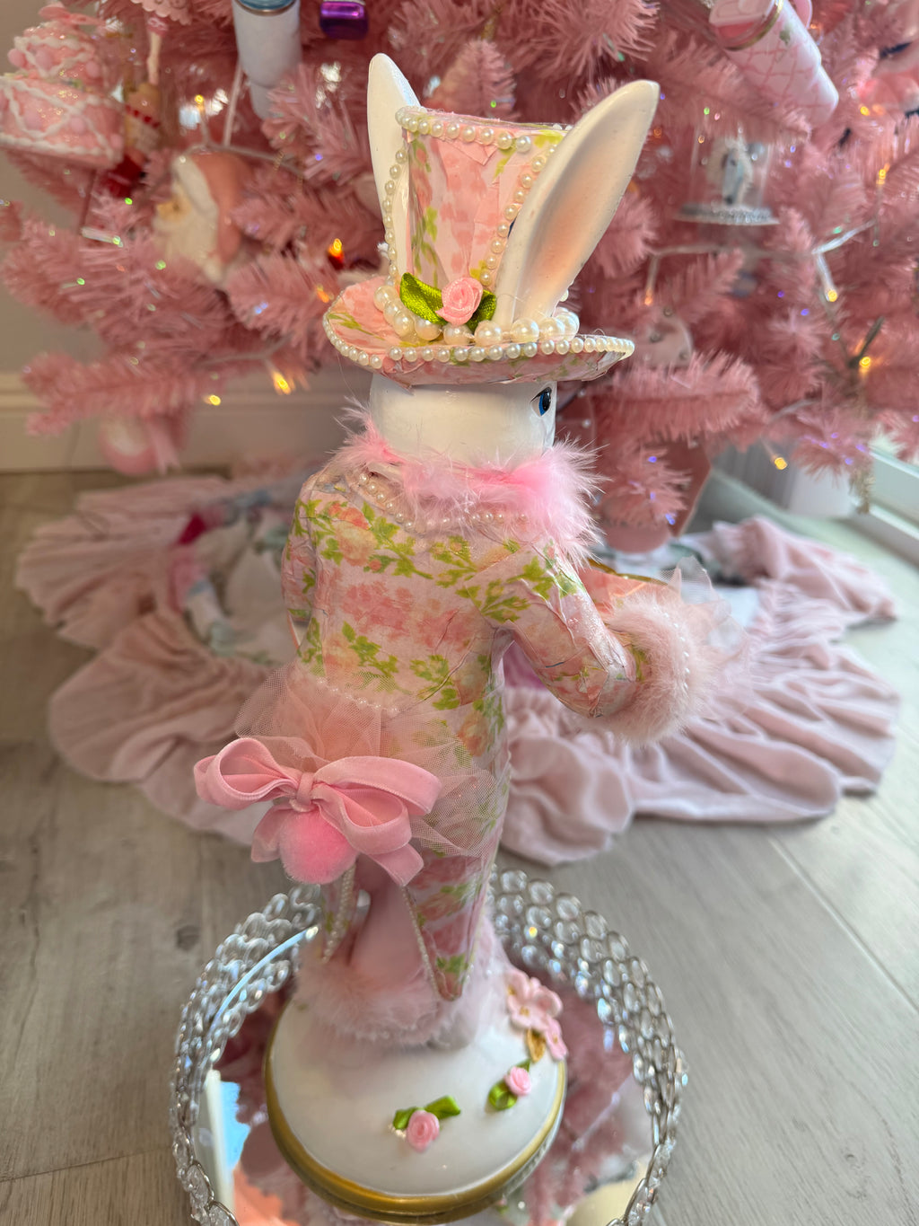 Pink Floral Bunny with tray