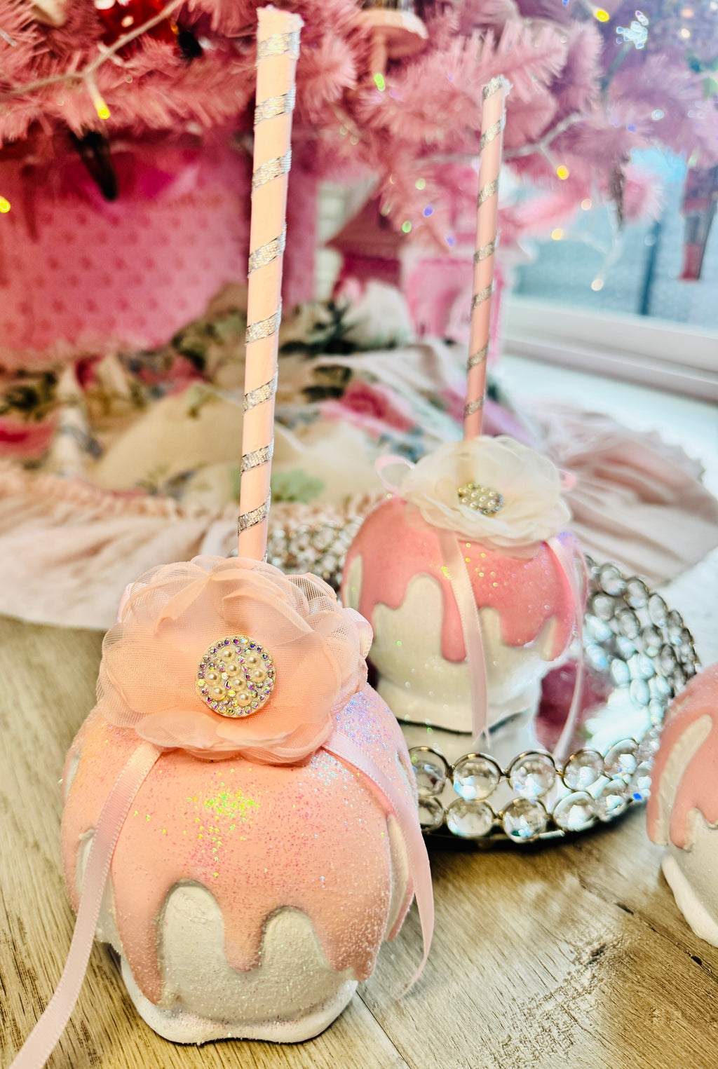 Pink Bespoke Halloween Apples set of 3