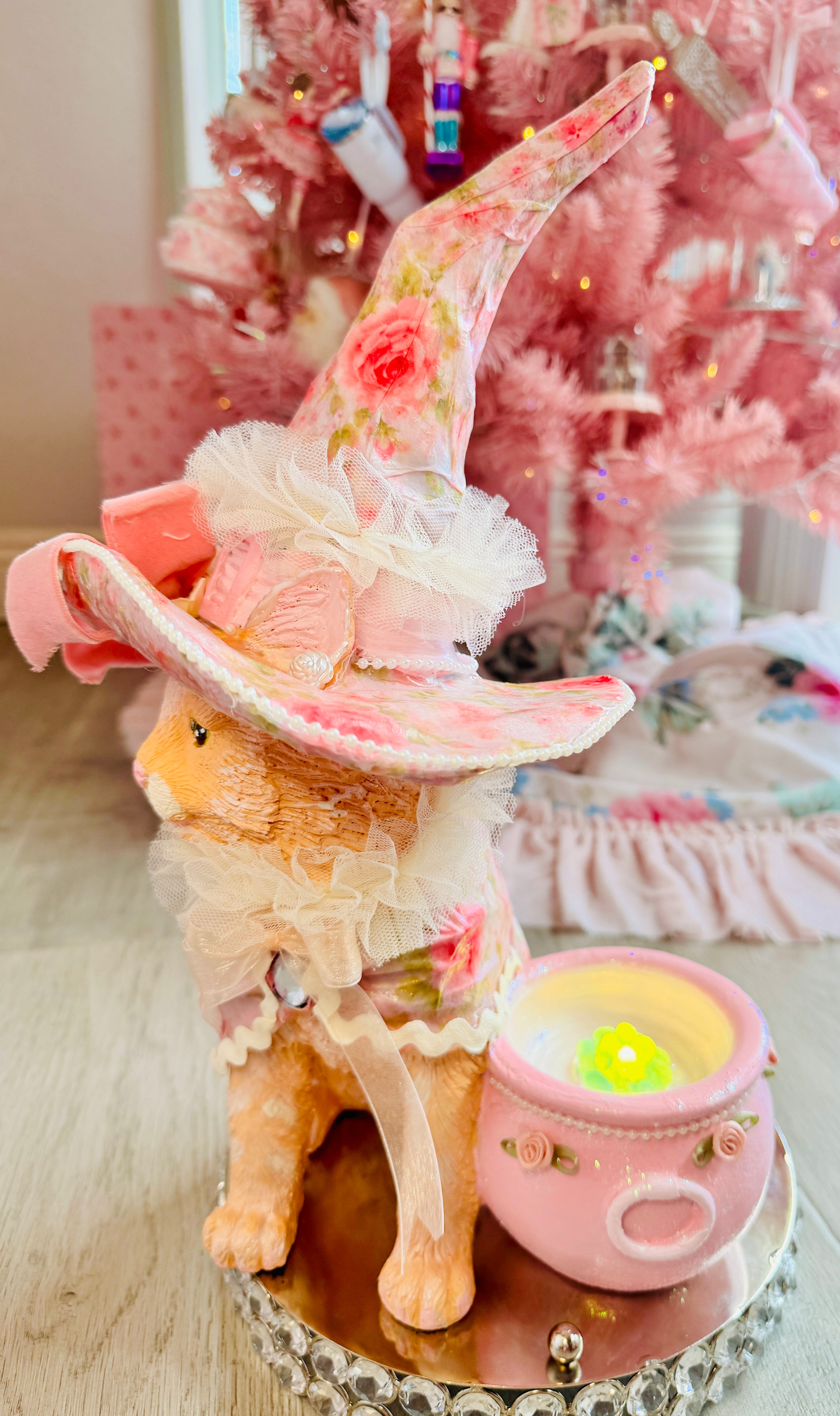 Pink Custom Halloween Cat With LED cauldron