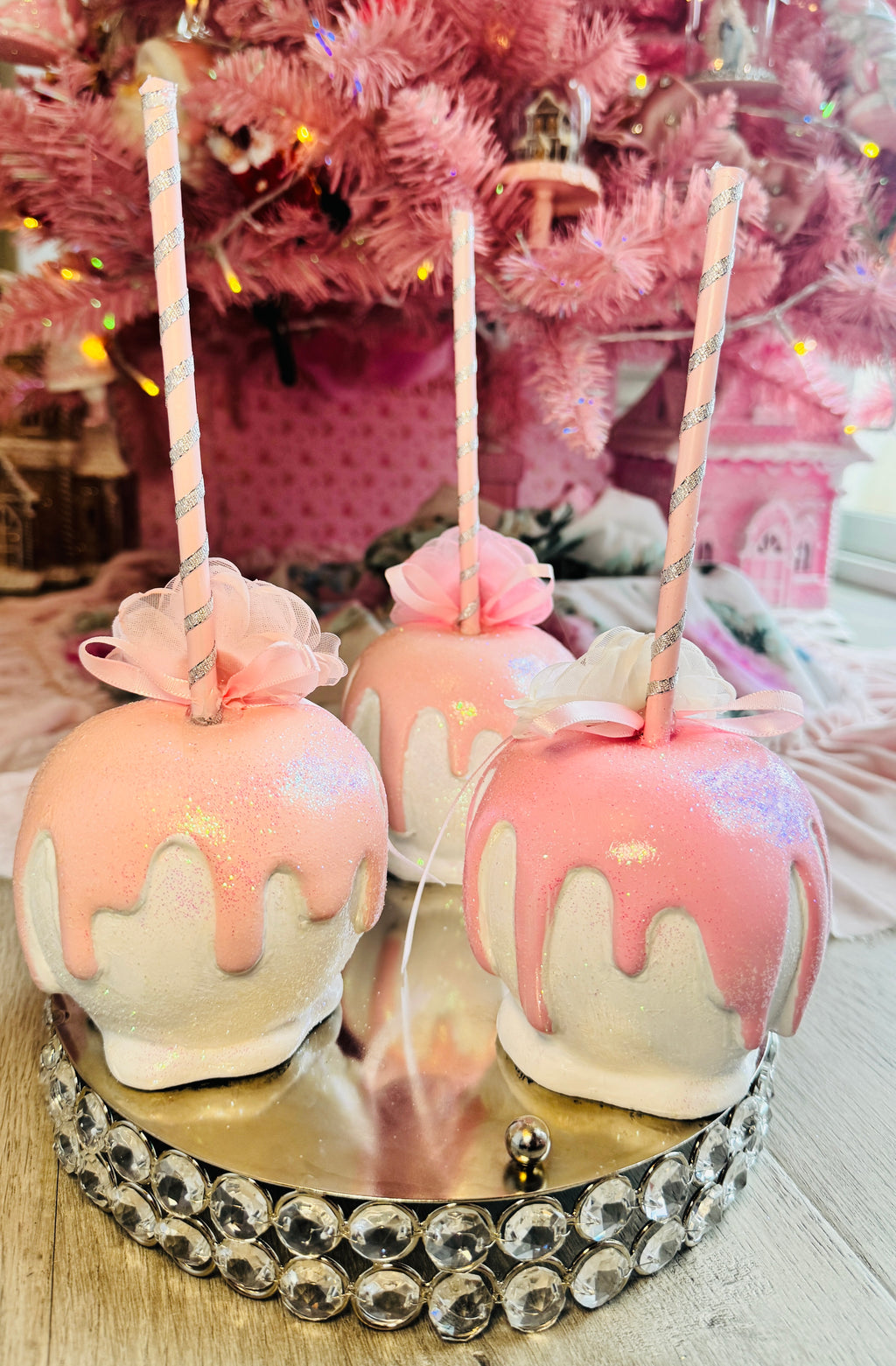 Pink Bespoke Halloween Apples set of 3