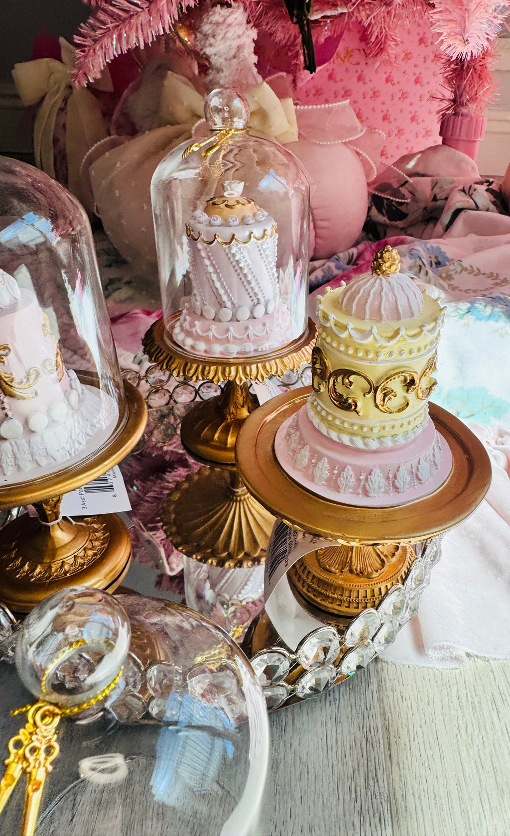 READY TO SHIP - 3 Asst Patisserie Cakes in Glass Cloche /Le Patisserie
