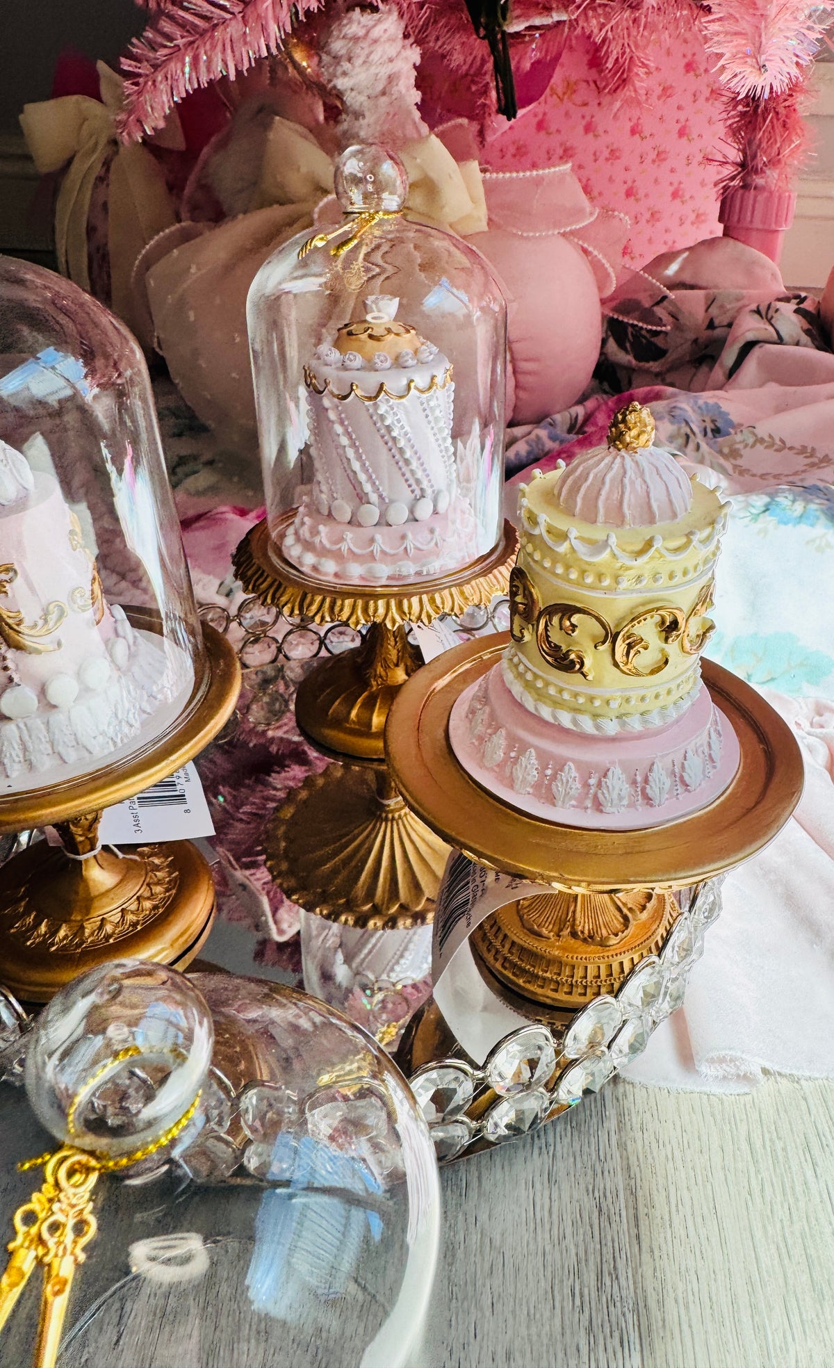 READY TO SHIP - 3 Asst Patisserie Cakes in Glass Cloche /Le Patisserie