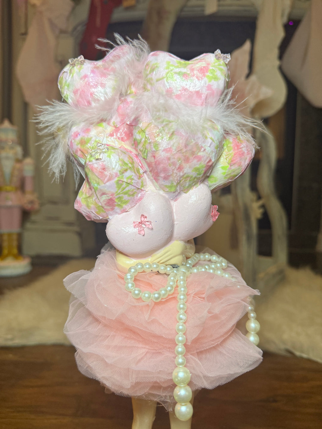Pink Girl Holding Balloons figurine
