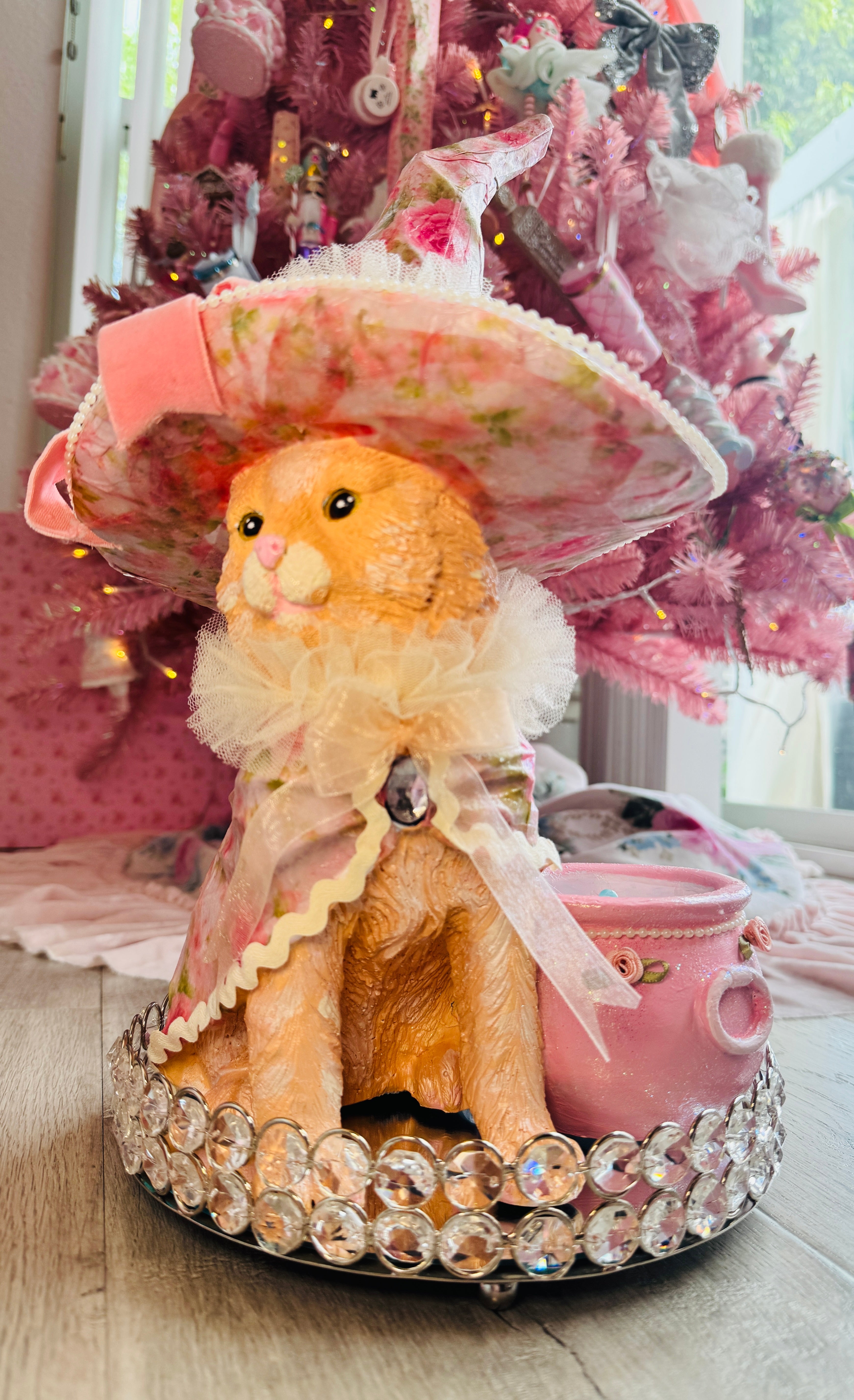 Pink Custom Halloween Cat With LED cauldron