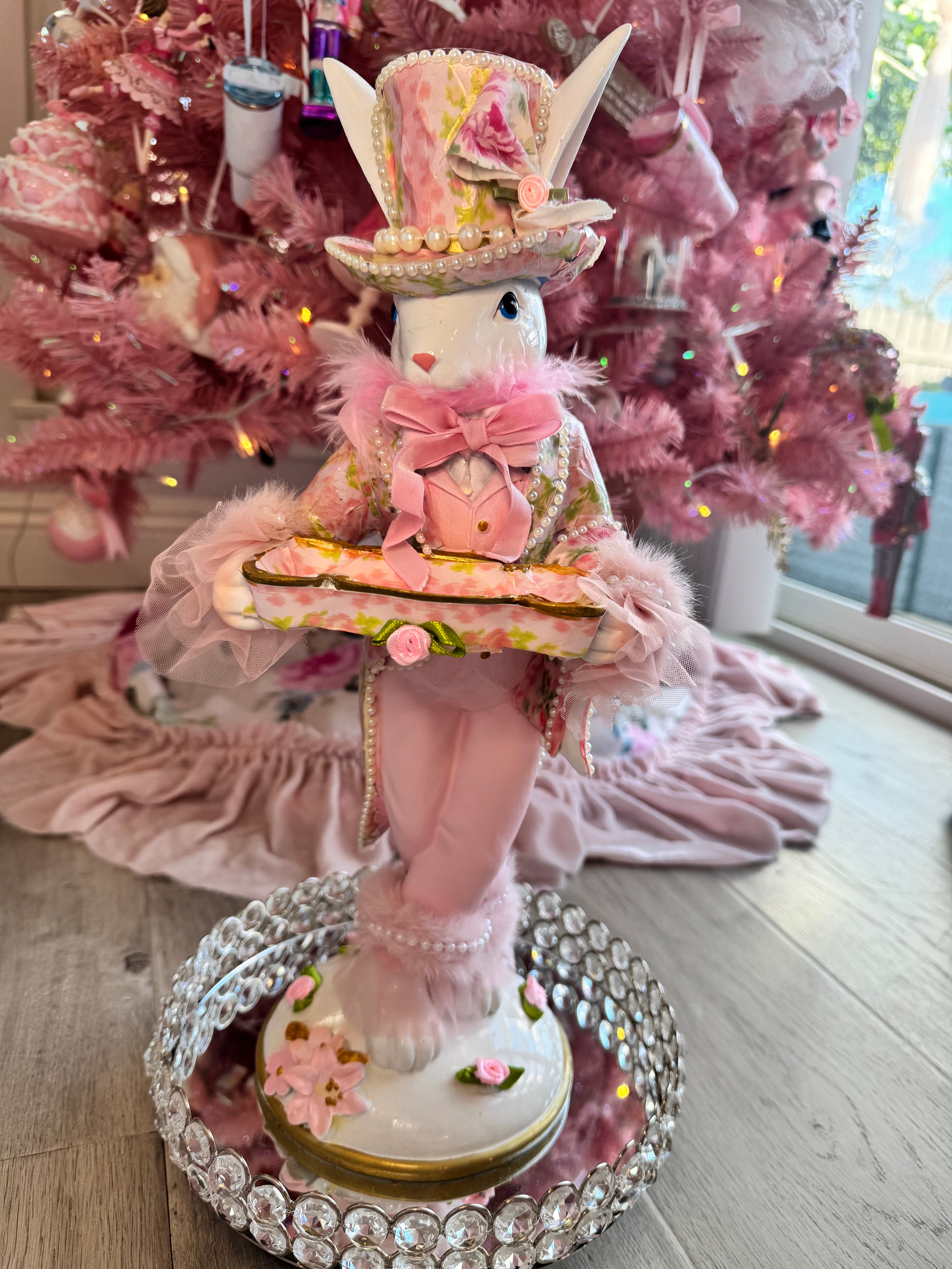 Pink Floral Bunny with tray