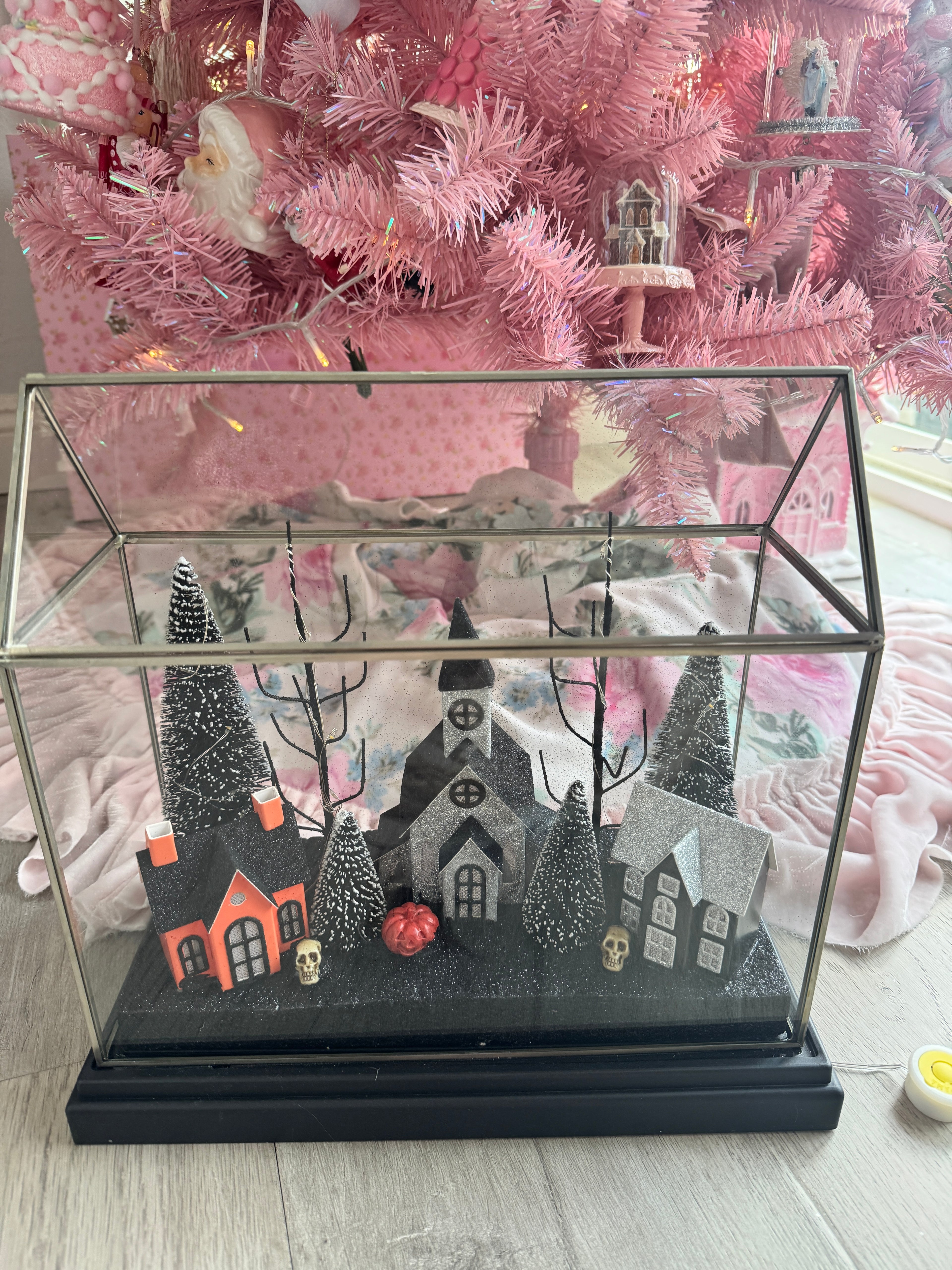 Halloween LED Houses on Glass terrarium