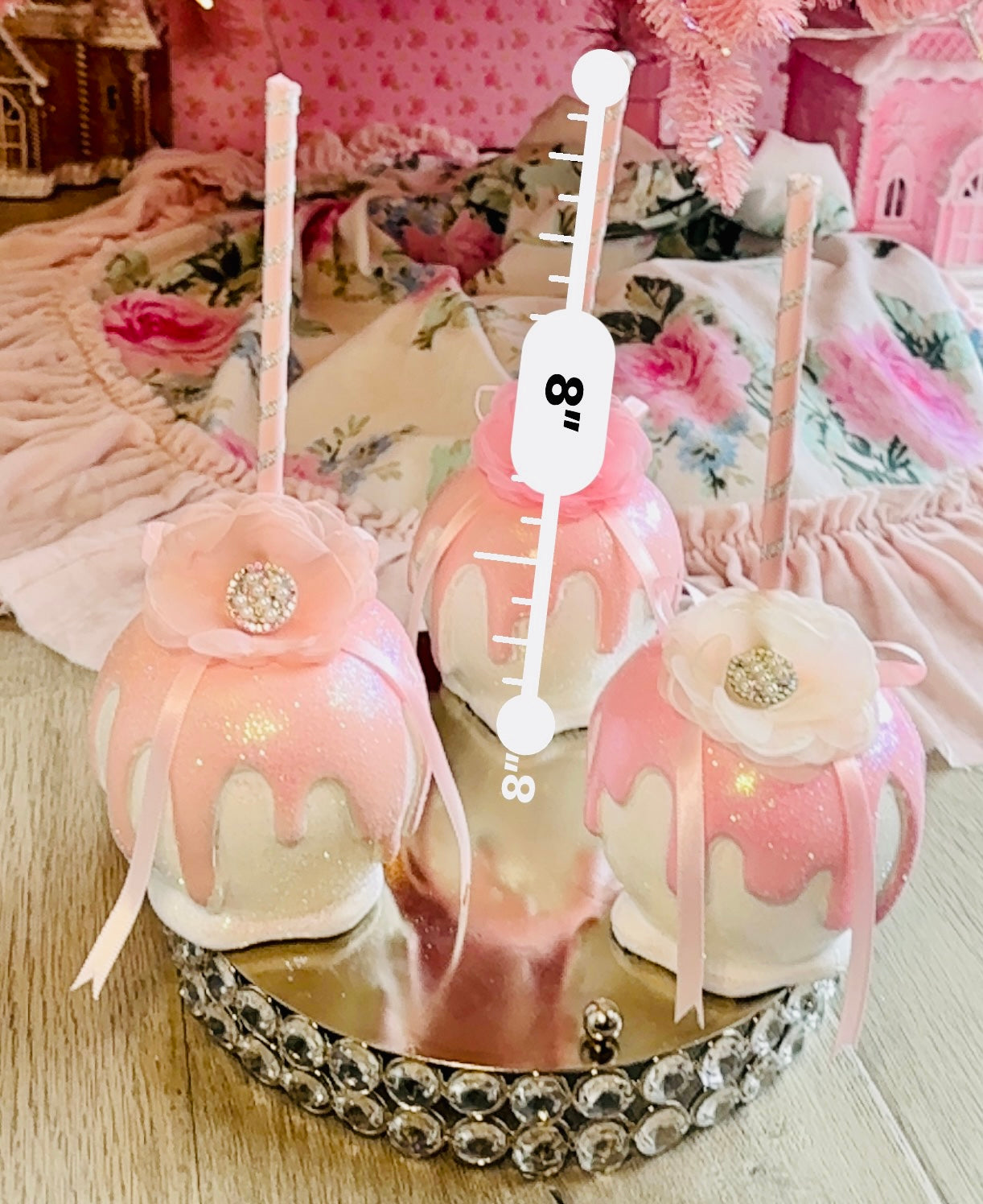 Pink Bespoke Halloween Apples set of 3