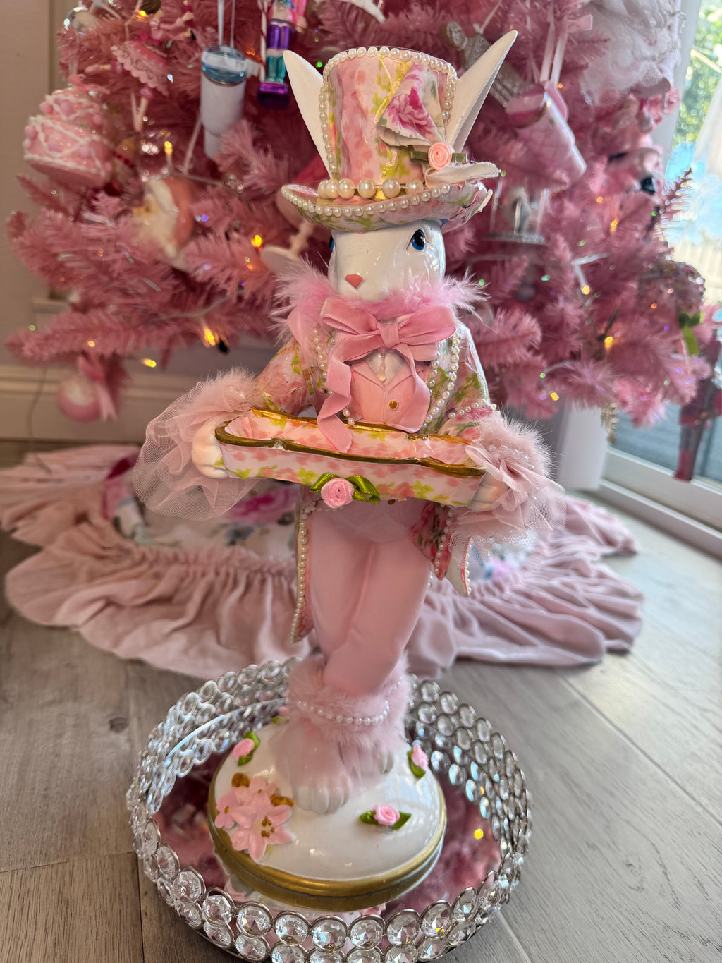 Pink Floral Bunny with tray