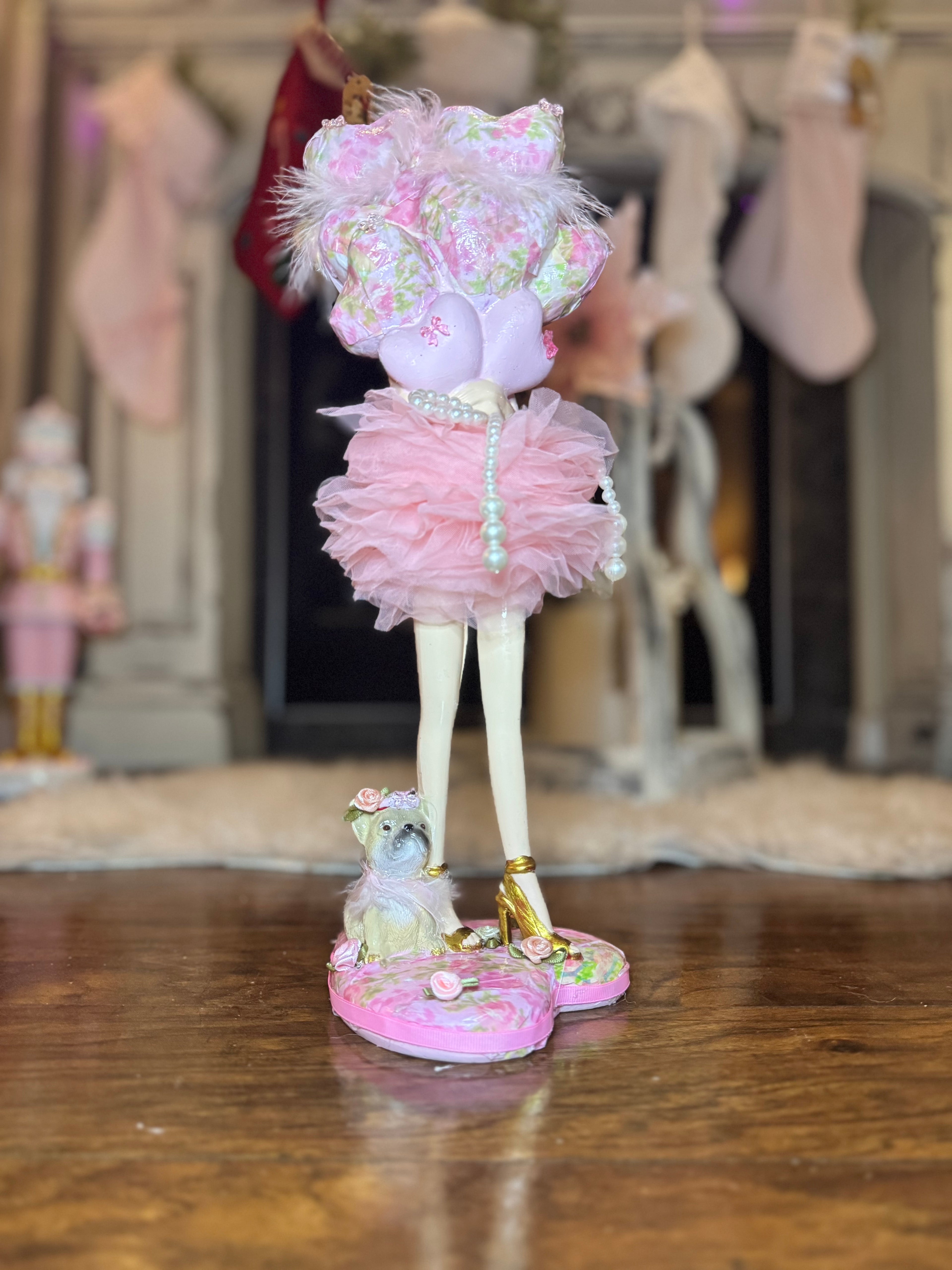 Pink Girl Holding Balloons figurine
