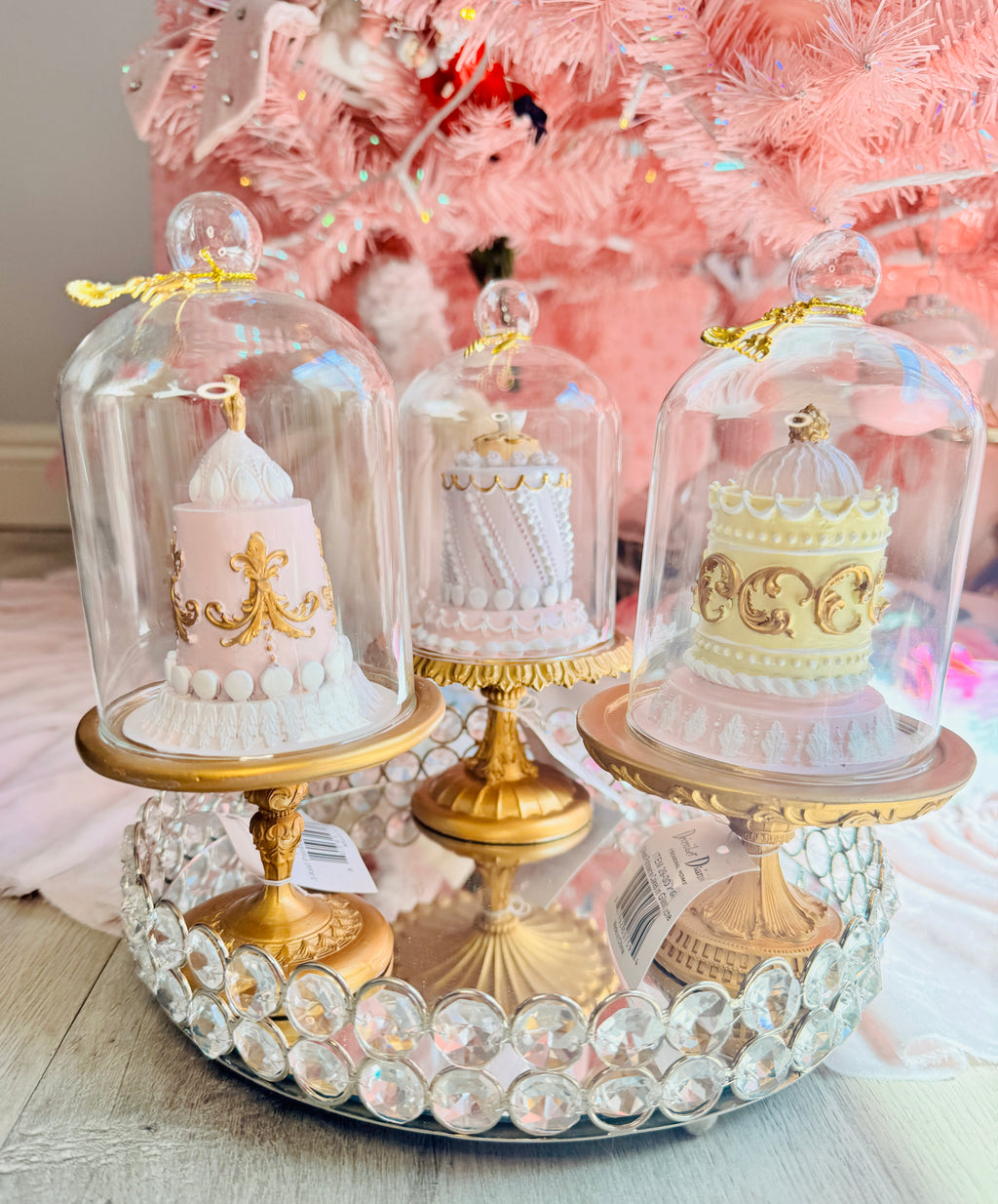 READY TO SHIP - 3 Asst Patisserie Cakes in Glass Cloche /Le Patisserie