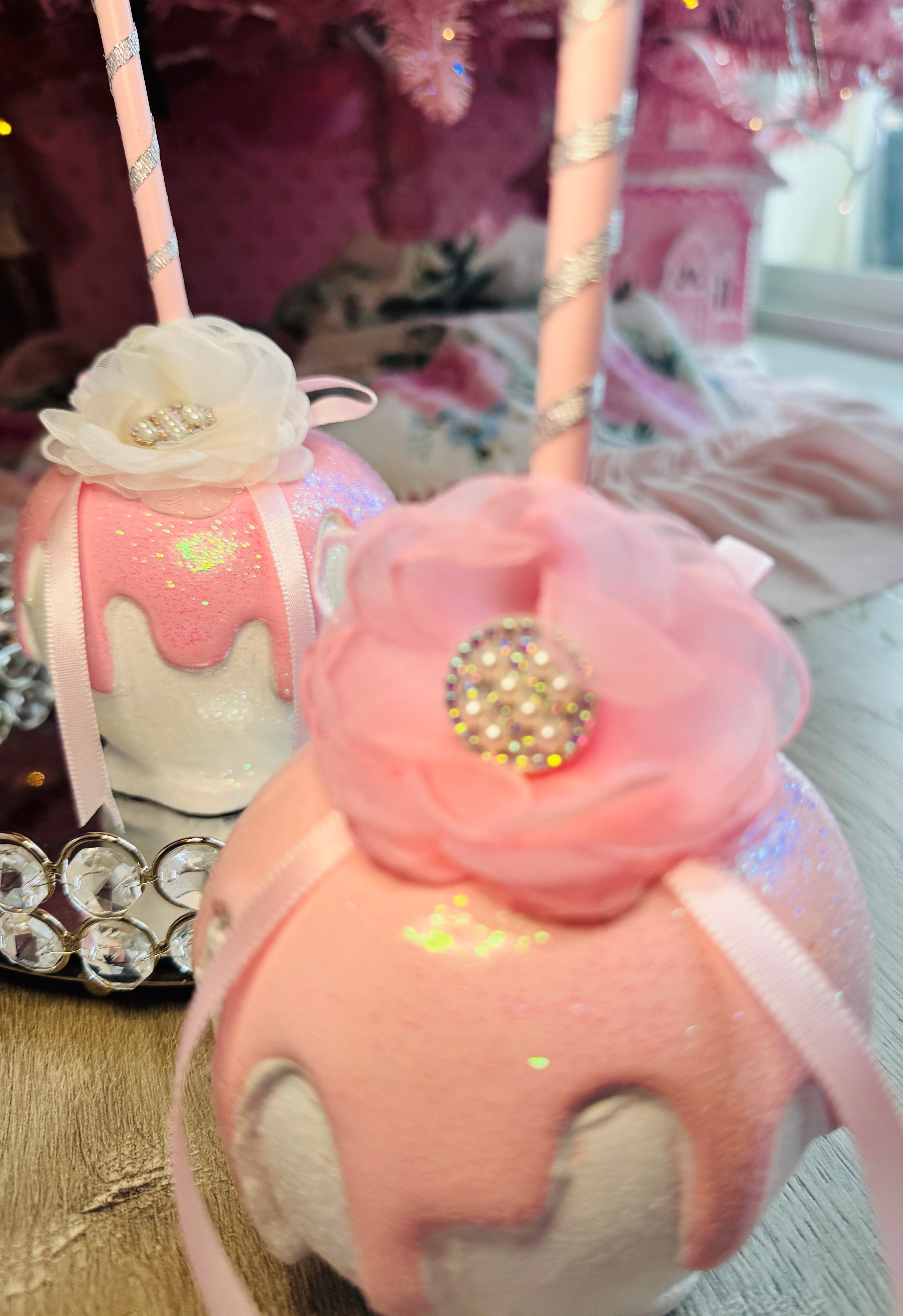 Pink Bespoke Halloween Apples set of 3
