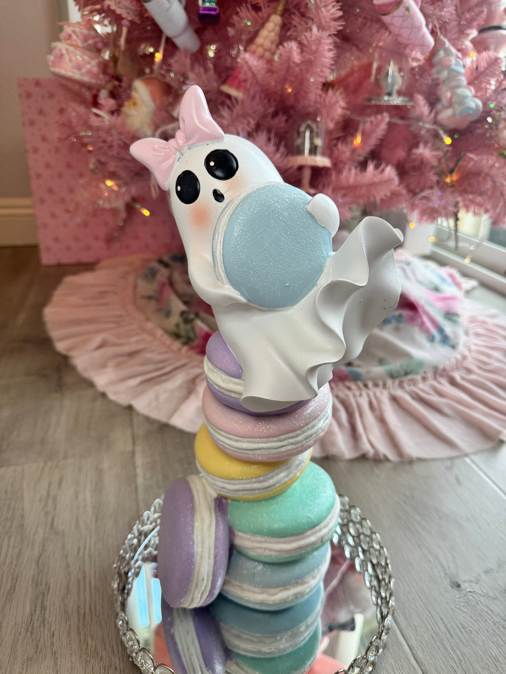 Halloween ghost on multicolor macarons