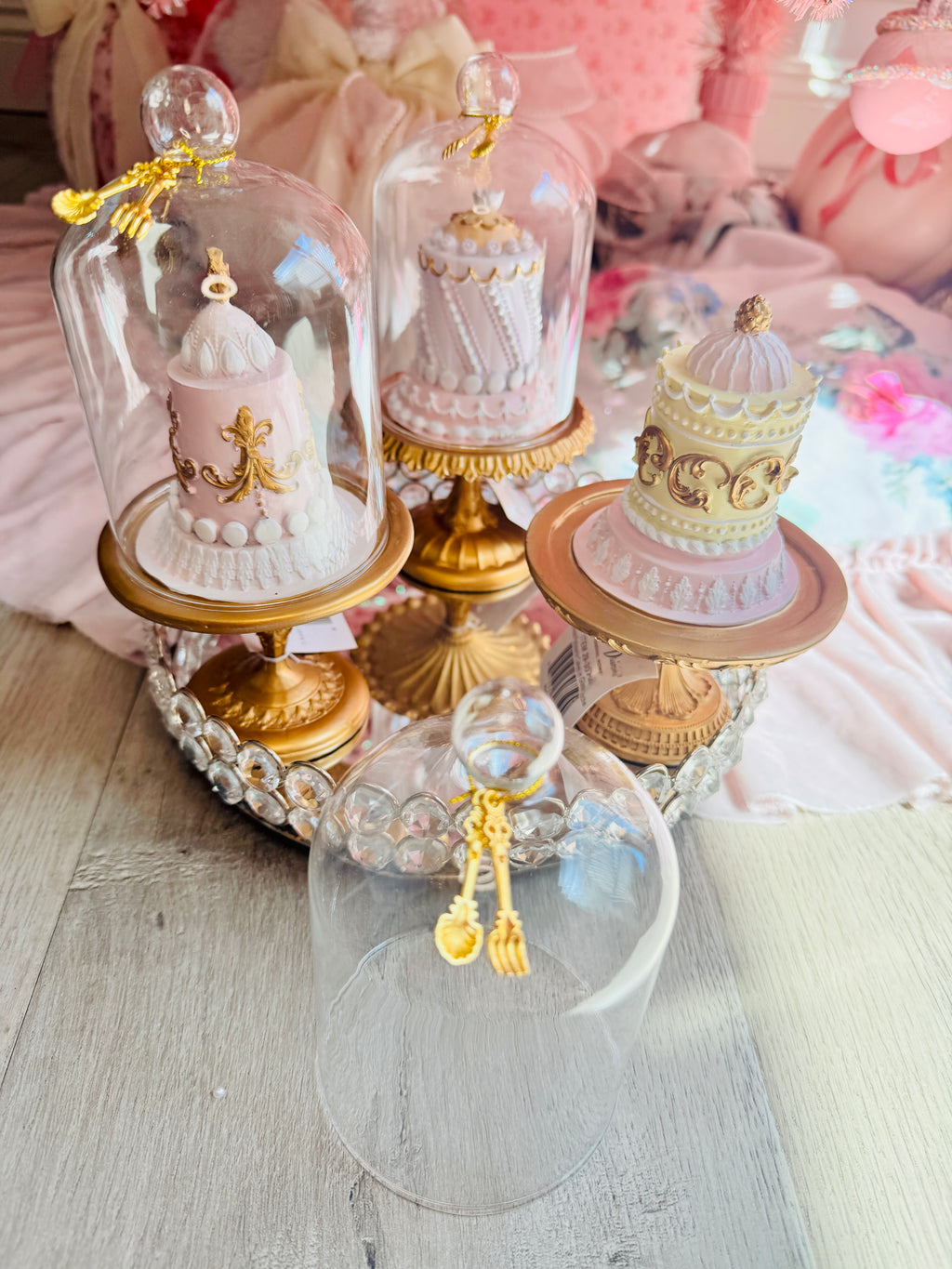 READY TO SHIP - 3 Asst Patisserie Cakes in Glass Cloche /Le Patisserie
