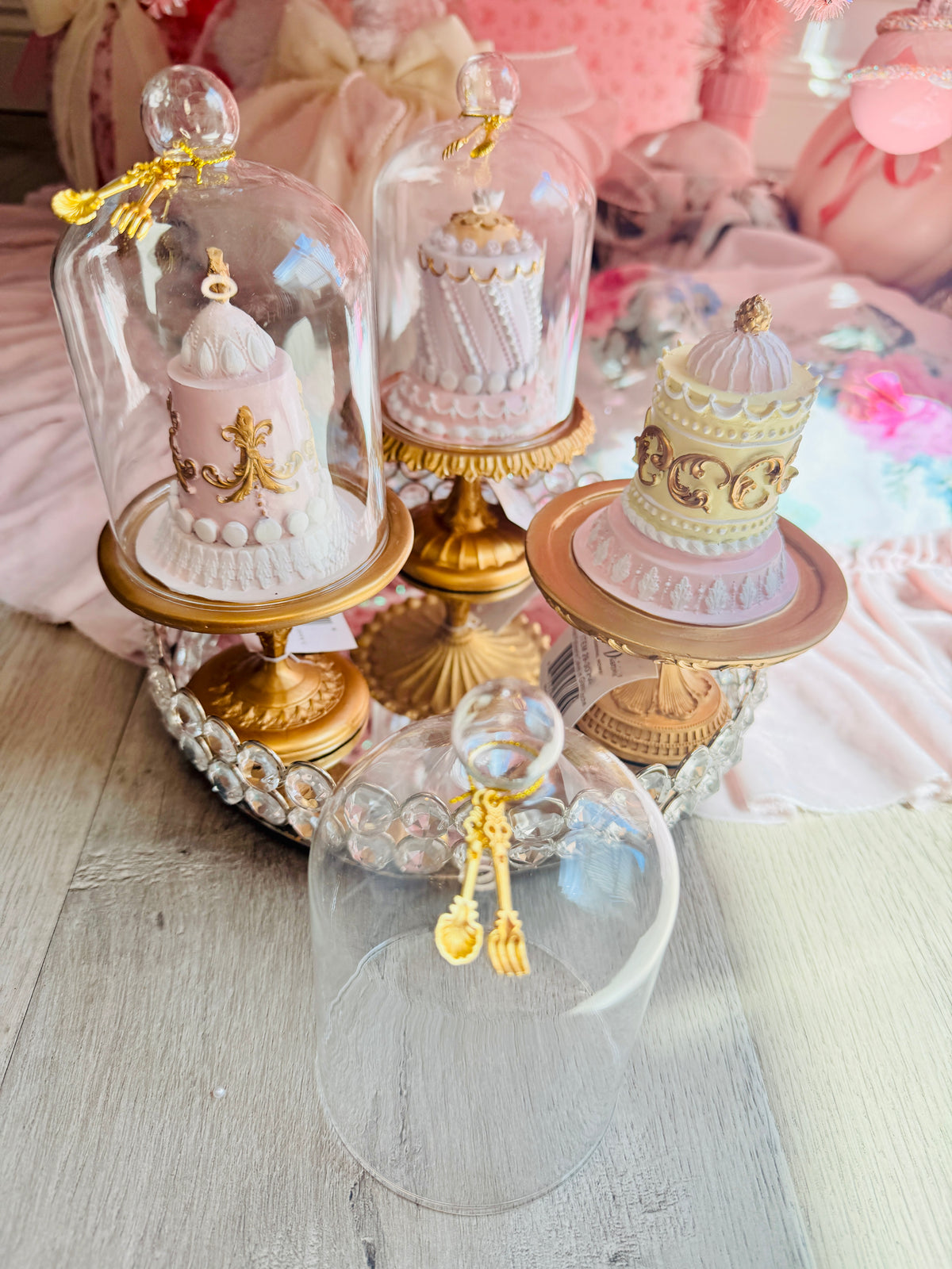 READY TO SHIP - 3 Asst Patisserie Cakes in Glass Cloche /Le Patisserie