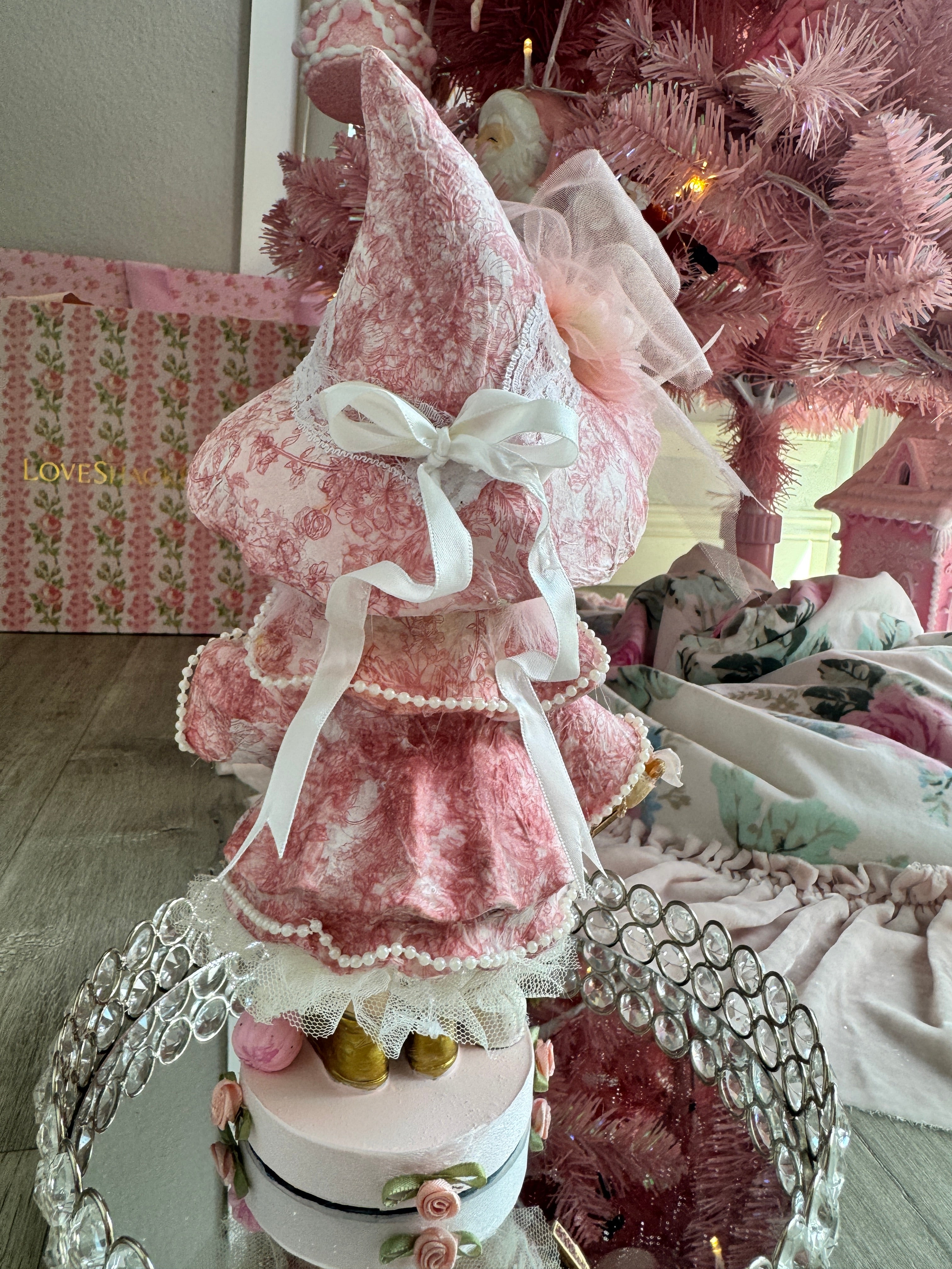 Pink Girl holding Purse and Pumpkin Figurine